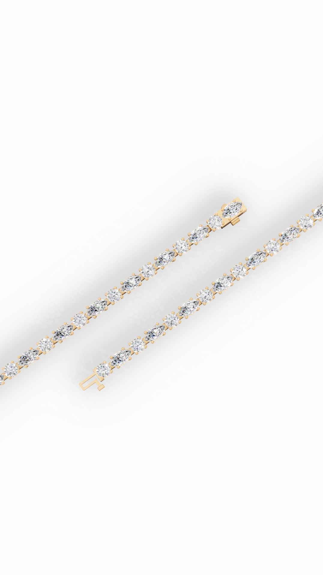 Round & Marquise Cut Tennis Bracelet Lab Grown Diamonds 14K Yellow Gold 6.5 CTW