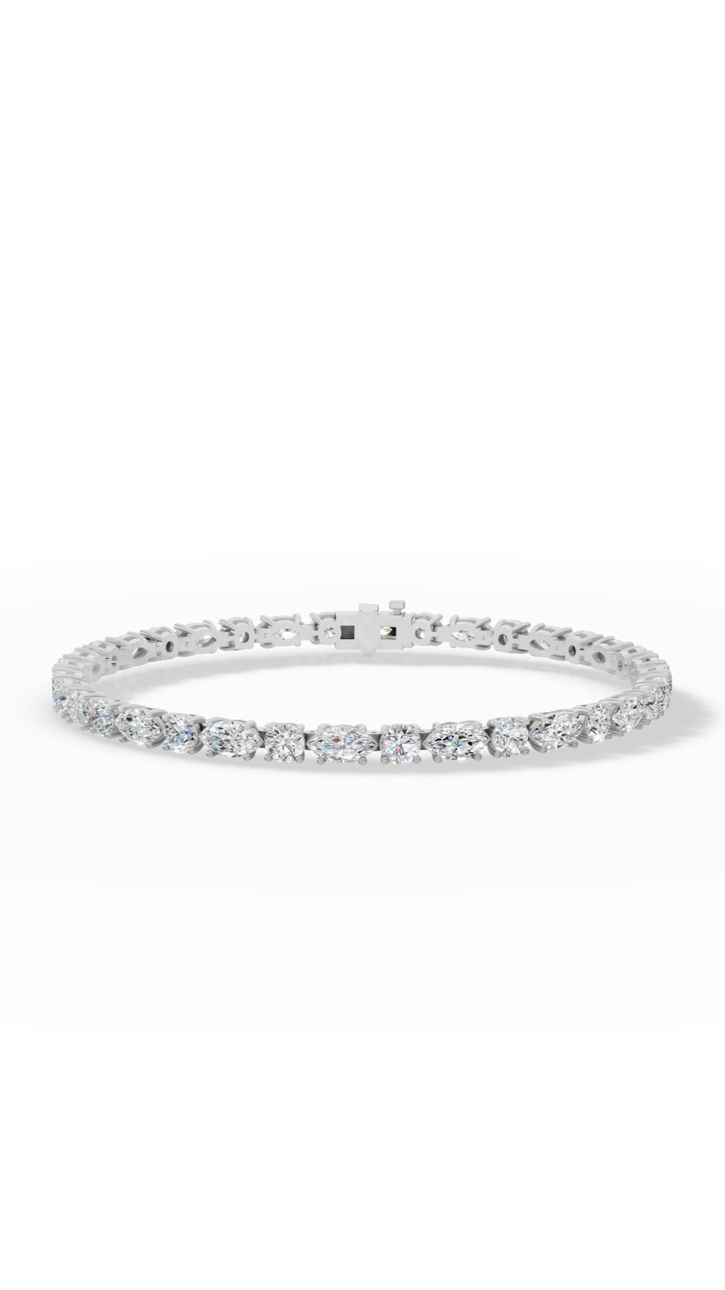 Round & Marquise Cut Tennis Bracelet Lab Grown Diamonds 18K White Gold 6.5 CTW
