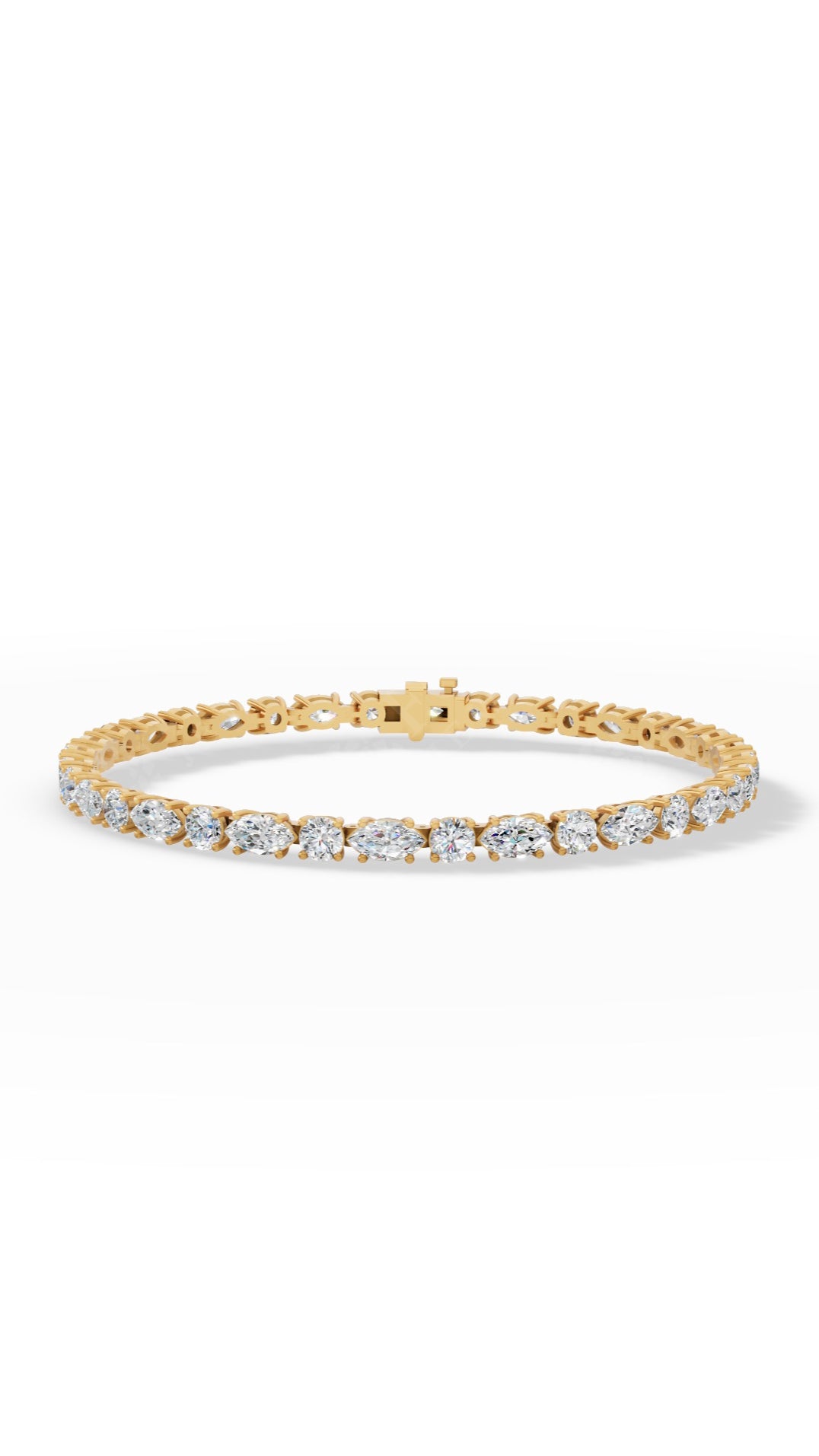 Round & Marquise Cut Tennis Bracelet Lab Grown Diamonds 18K Yellow Gold 6.5 CTW