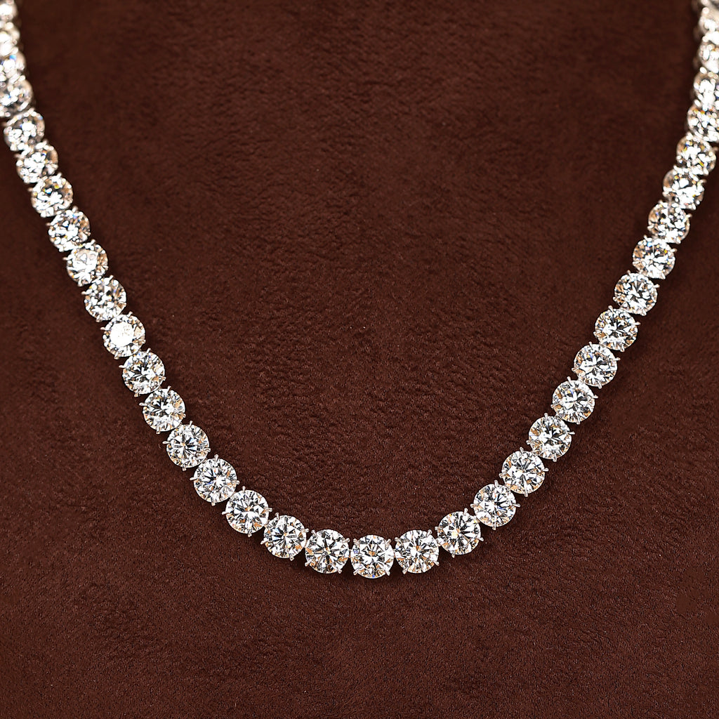 Round & Marquise Lab Grown Diamond Tennis Necklace in 14K White Gold 73 CTW