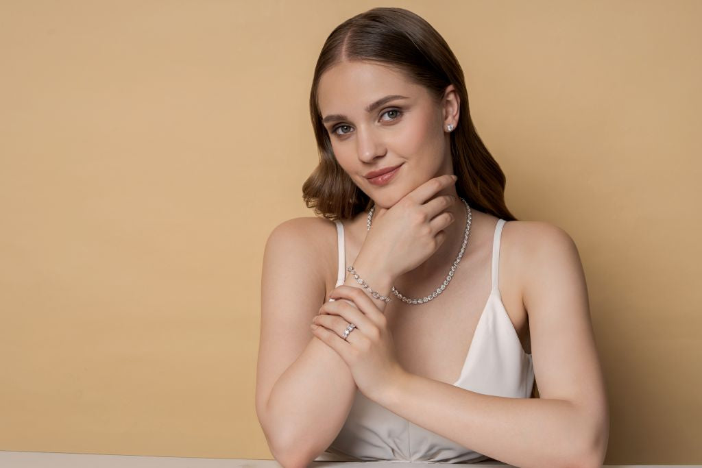 Round & Marquise Lab Grown Diamond Tennis Necklace in 14K Yellow Gold 73 CTW