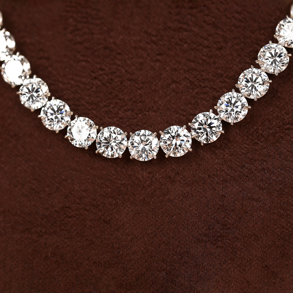 Round & Marquise Lab Grown Diamond Tennis Necklace in 18K White Gold 73 CTW