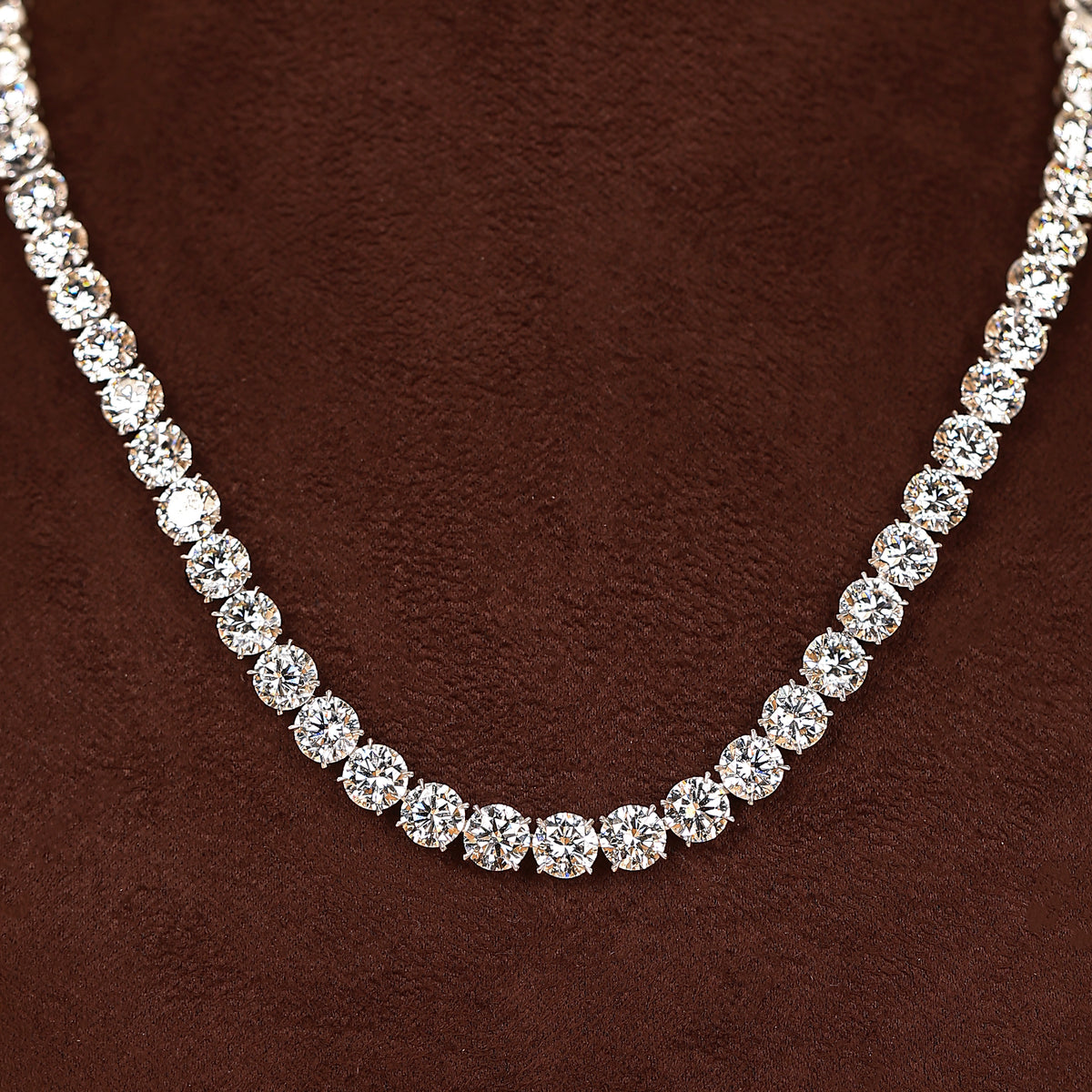 Round & Marquise Lab Grown Diamond Tennis Necklace in 18K White Gold 73 CTW