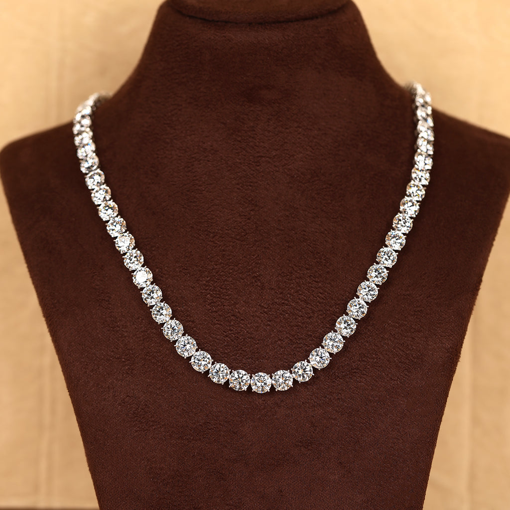 Round & Marquise Lab Grown Diamond Tennis Necklace in 18K White Gold 73 CTW