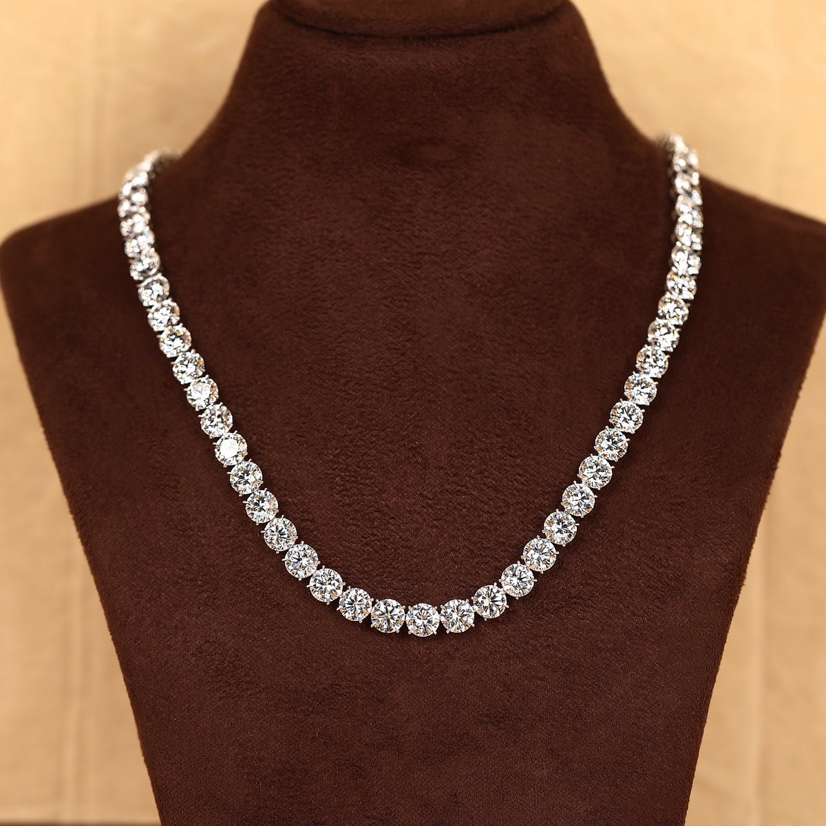 Round & Marquise Lab Grown Diamond Tennis Necklace in 18K White Gold 73 CTW
