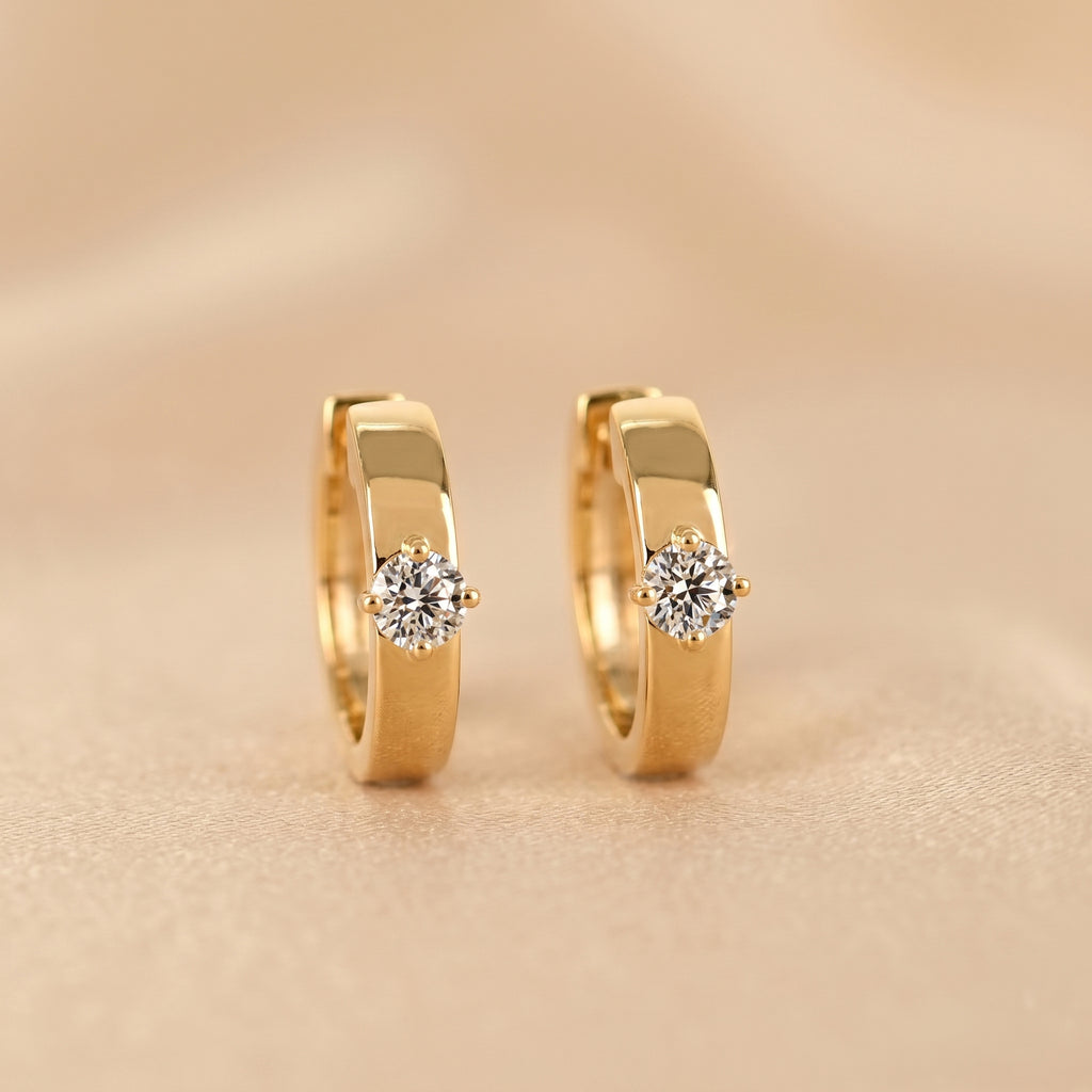 Solitaire Lab Grown Diamond Hoop Earrings in 10K Yellow Gold 0.52 CTW