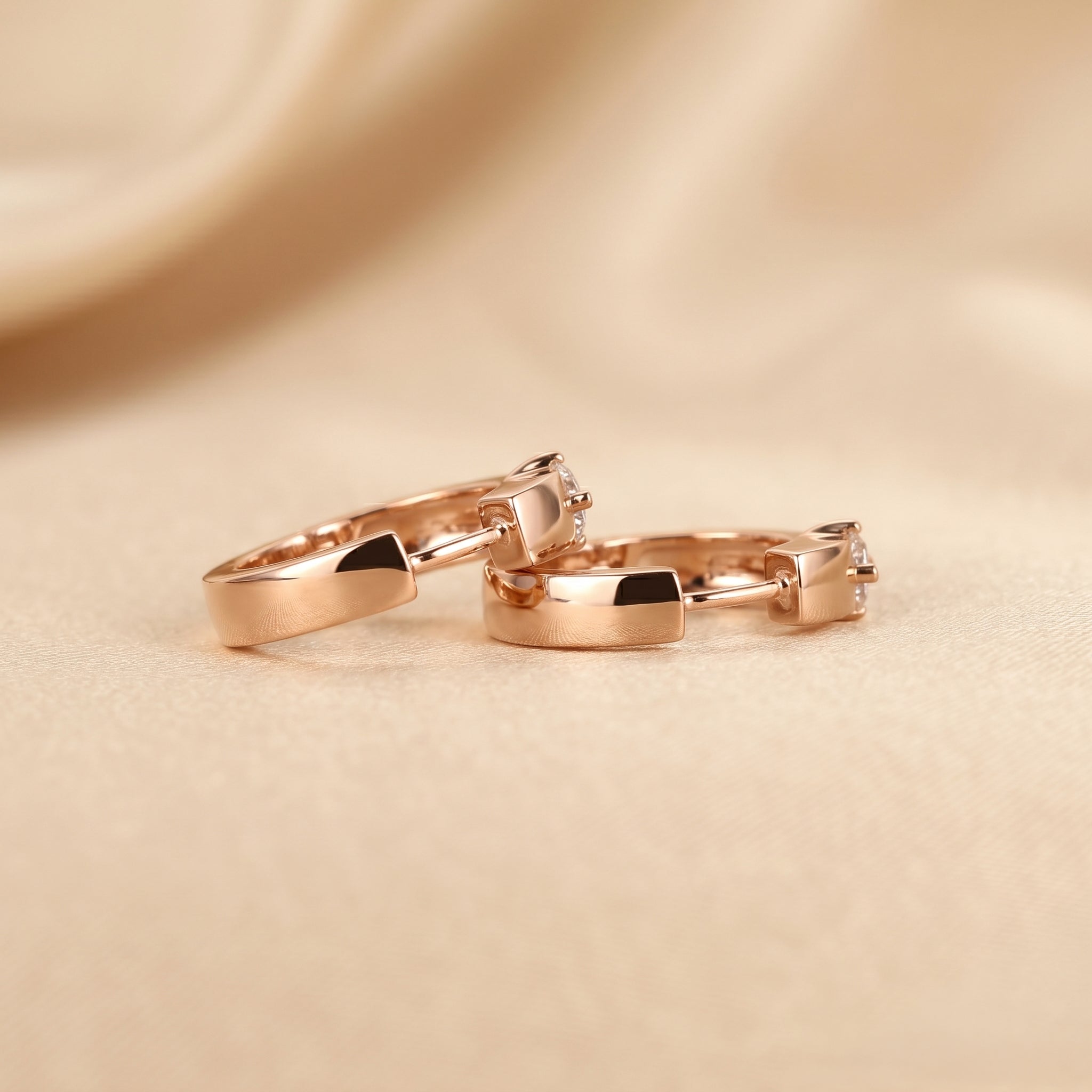 Solitaire Lab Grown Diamond Hoop Earrings in 14K Rose Gold 0.52 CTW