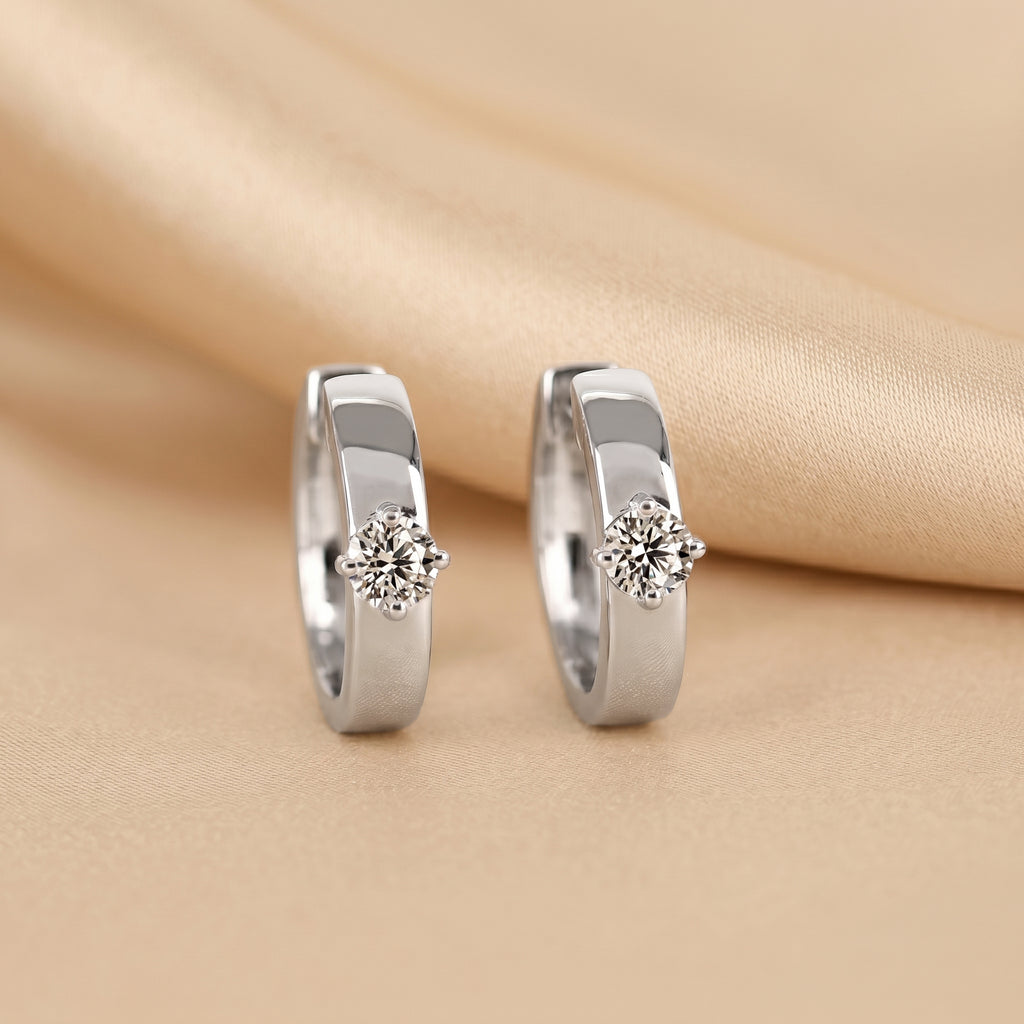 Solitaire Lab Grown Diamond Hoop Earrings in 14K White Gold 0.52 CTW