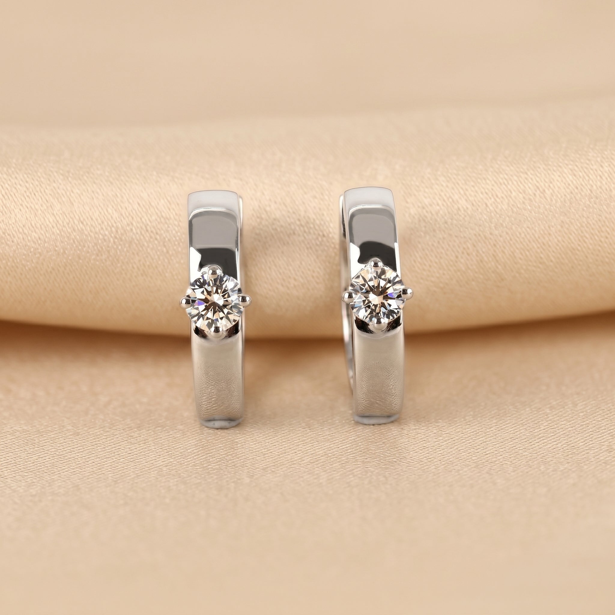 Solitaire Lab Grown Diamond Hoop Earrings in 14K White Gold 0.52 CTW