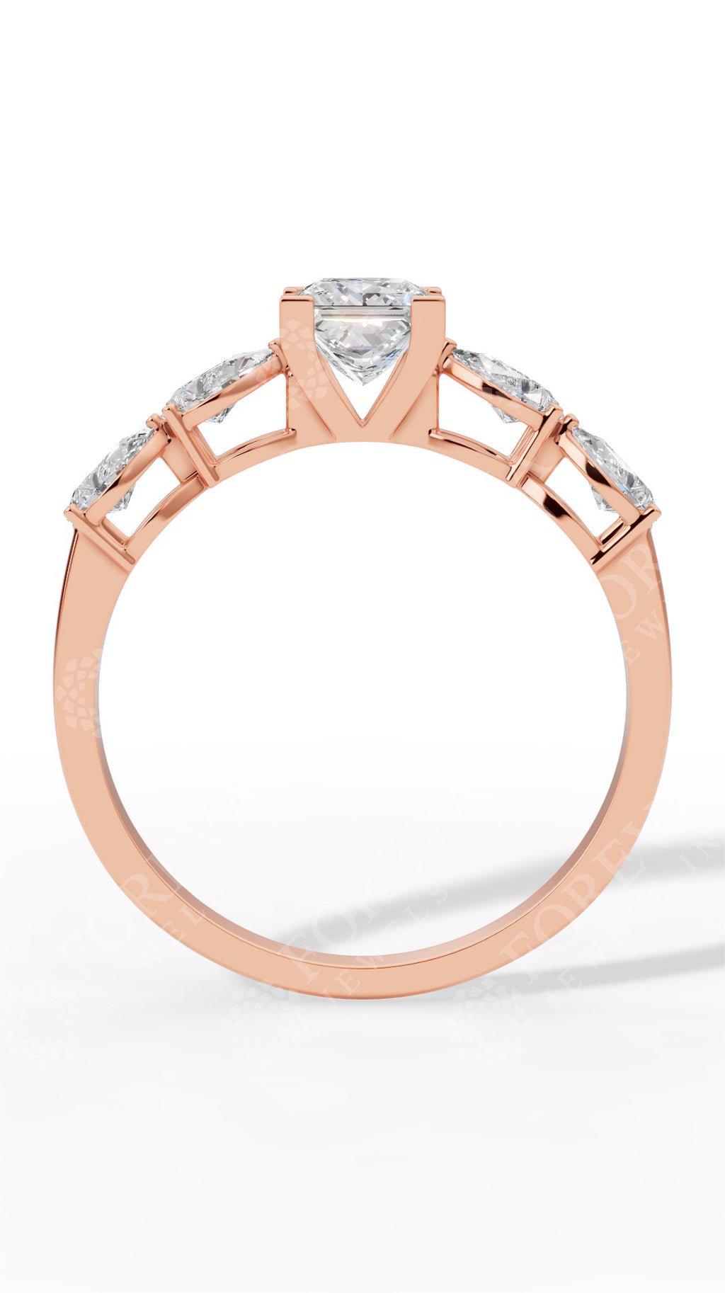 Solitaire Princess & Pear Cut Multi Stone Ring 10K Rose Gold 1.25 CTW