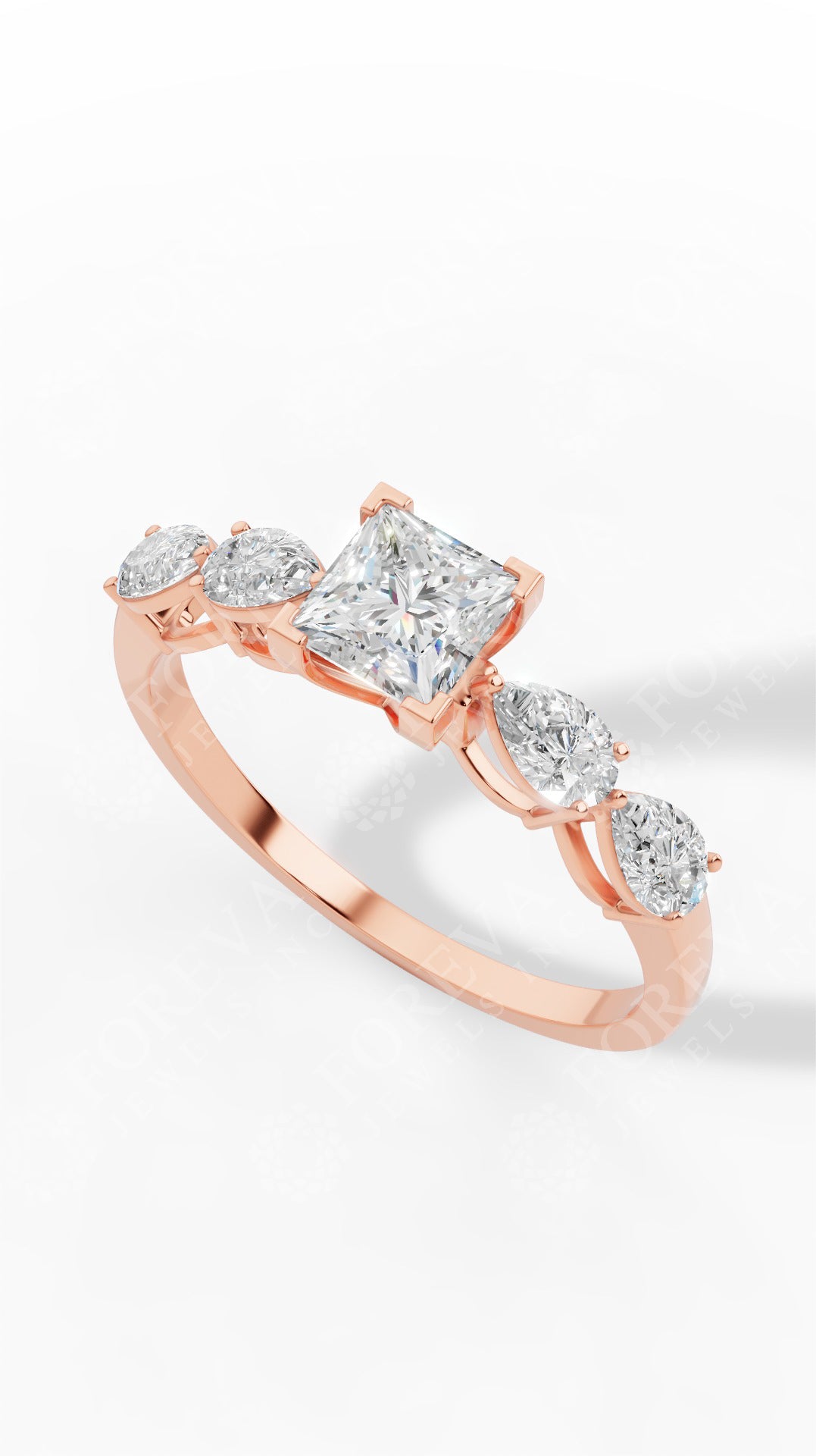 Solitaire Princess & Pear Cut Multi Stone Ring 10K Rose Gold 1.25 CTW