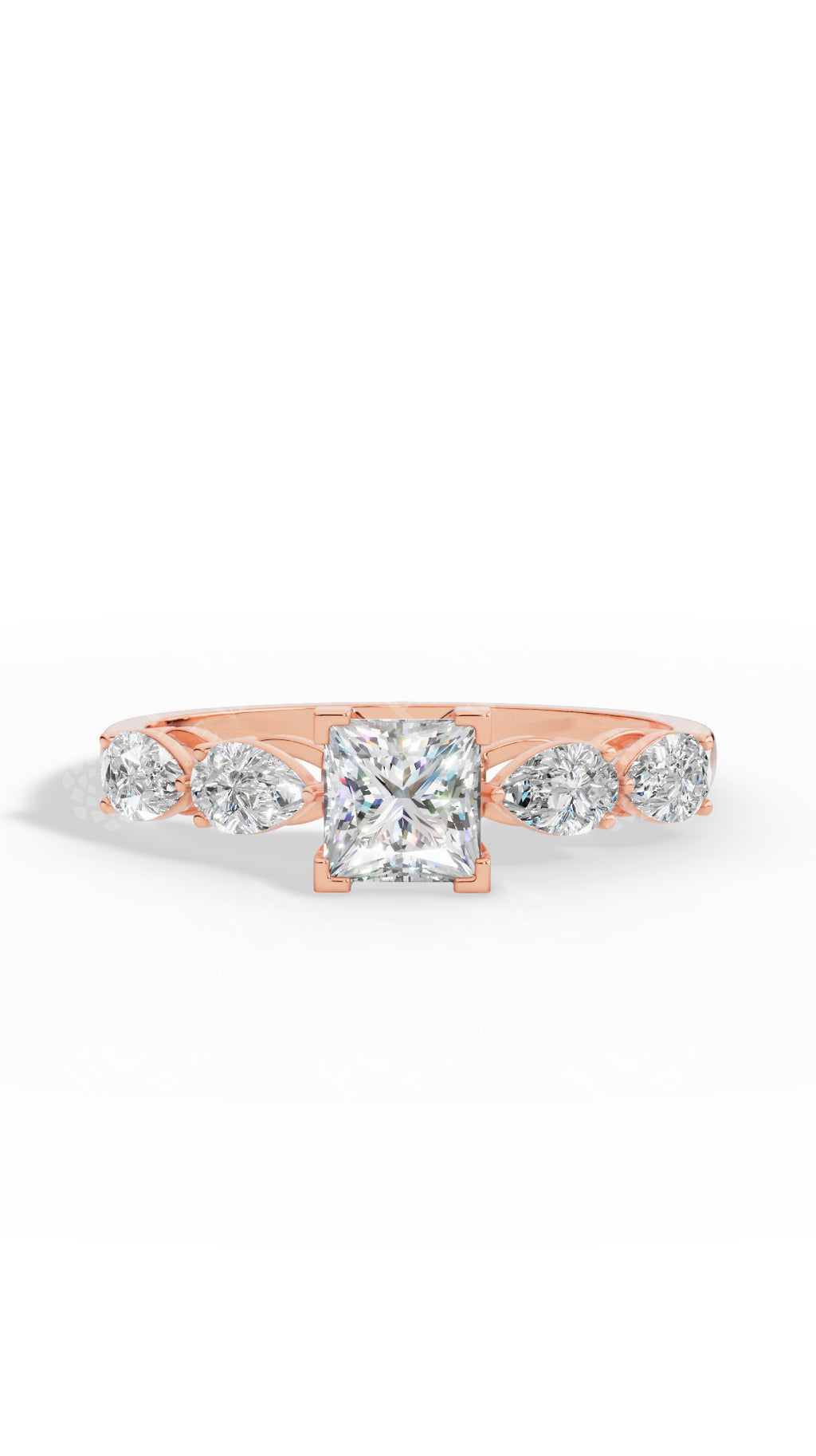 Solitaire Princess & Pear Cut Multi Stone Ring 10K Rose Gold 1.25 CTW
