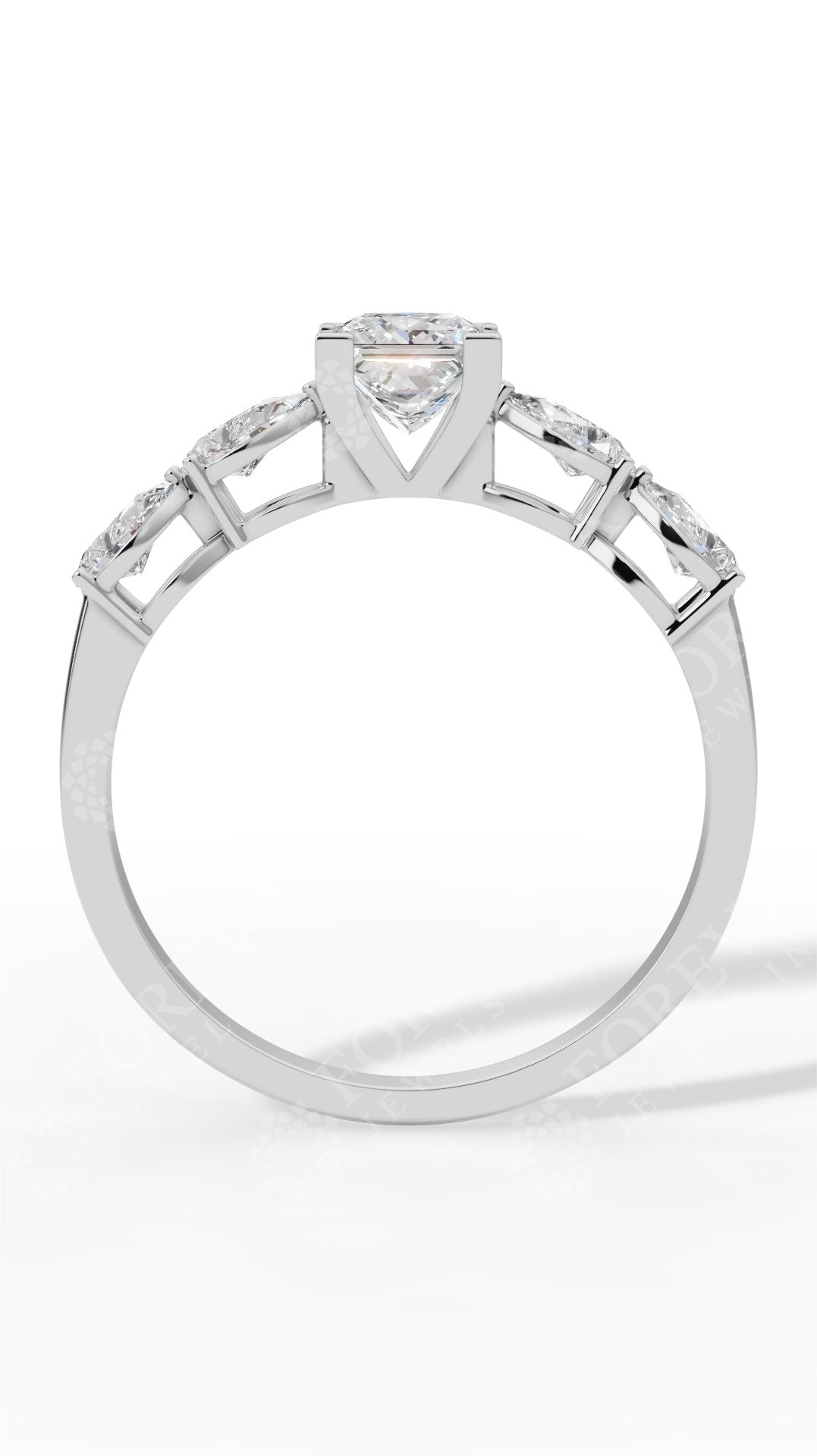 Solitaire Princess & Pear Cut Multi Stone Ring 10K White Gold 1.25 CTW