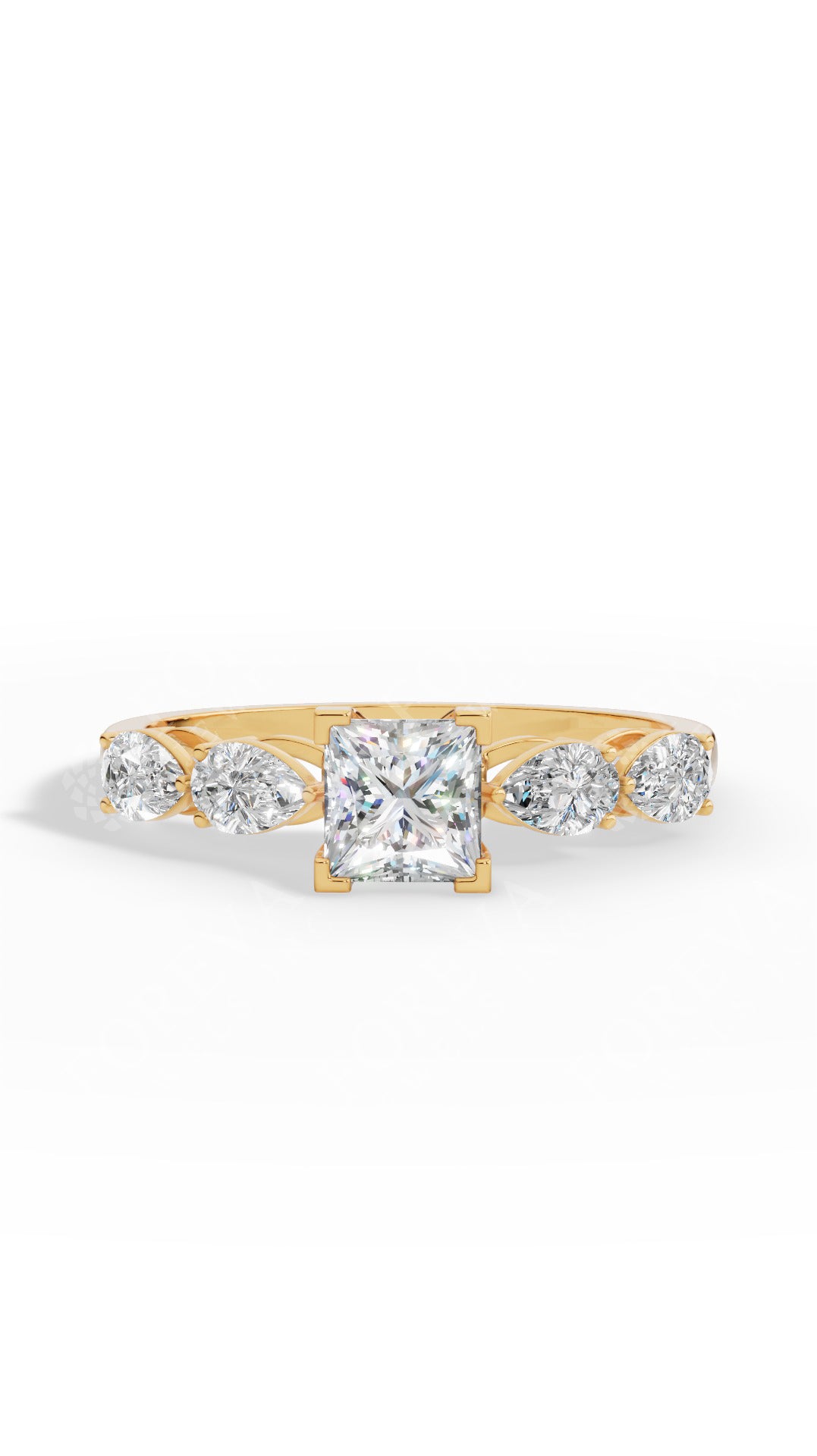 Solitaire Princess & Pear Cut Multi Stone Ring 10K Yellow Gold 1.25 CTW