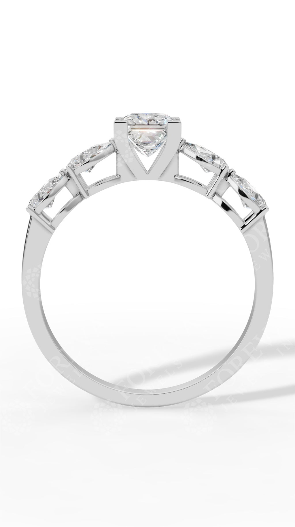 Solitaire Princess & Pear Cut Multi Stone Ring 18K White Gold 1.25 CTW