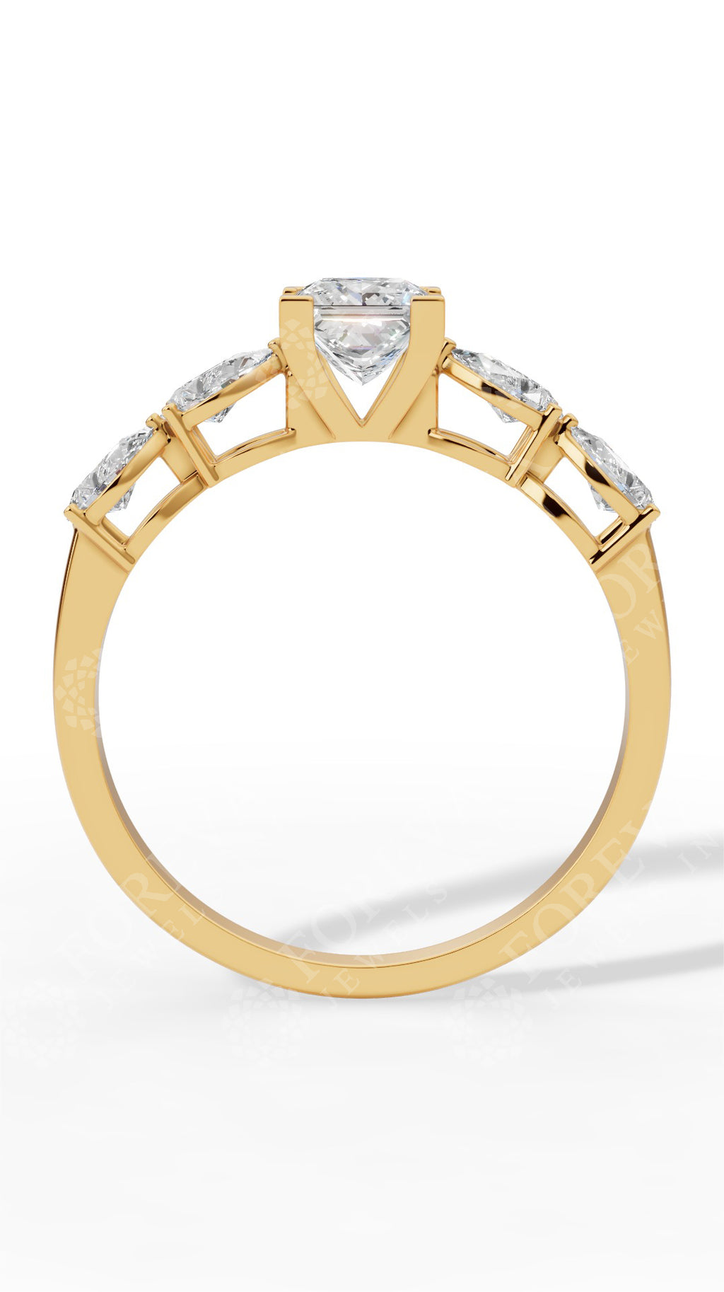Solitaire Princess & Pear Cut Multi Stone Ring 18K Yellow Gold 1.25 CTW