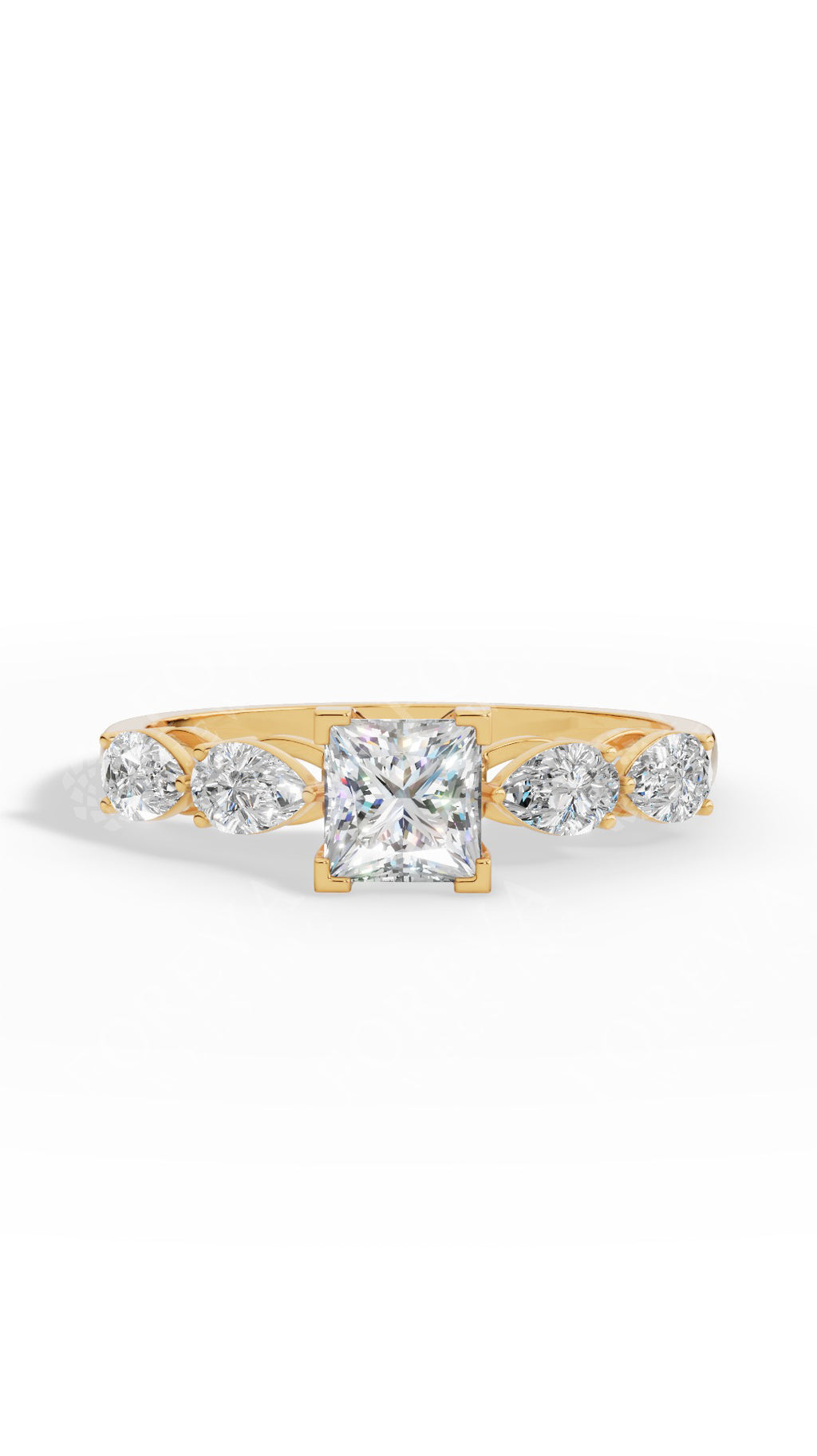 Solitaire Princess & Pear Cut Multi Stone Ring 18K Yellow Gold 1.25 CTW