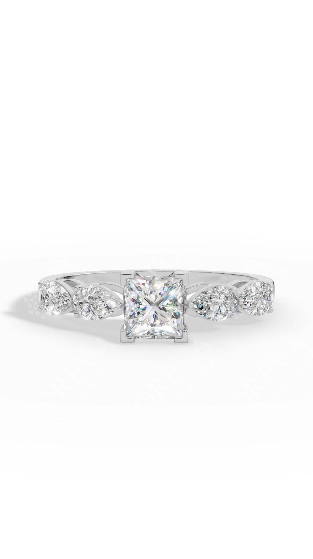 Solitaire Princess & Pear Cut Multi Stone Ring 925 Sterling Silver 1.25 CTW