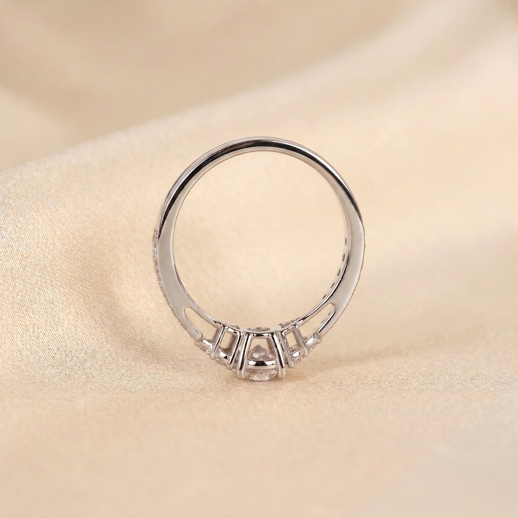 Solitaire Round Lab Grown Diamond Side Stone Ring in 10K White Gold 0.95 CTW