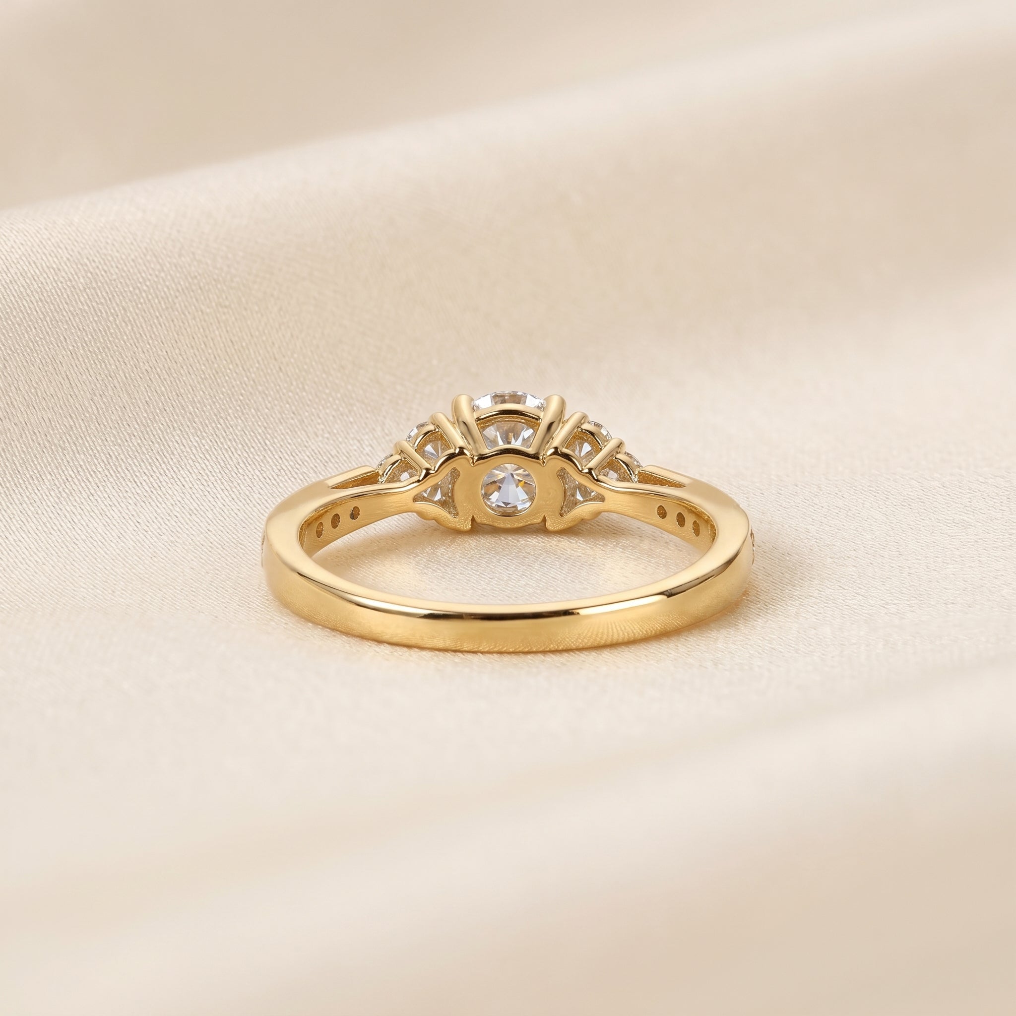 Solitaire Round Lab Grown Diamond Side Stone Ring in 10K Yellow Gold 0.95 CTW