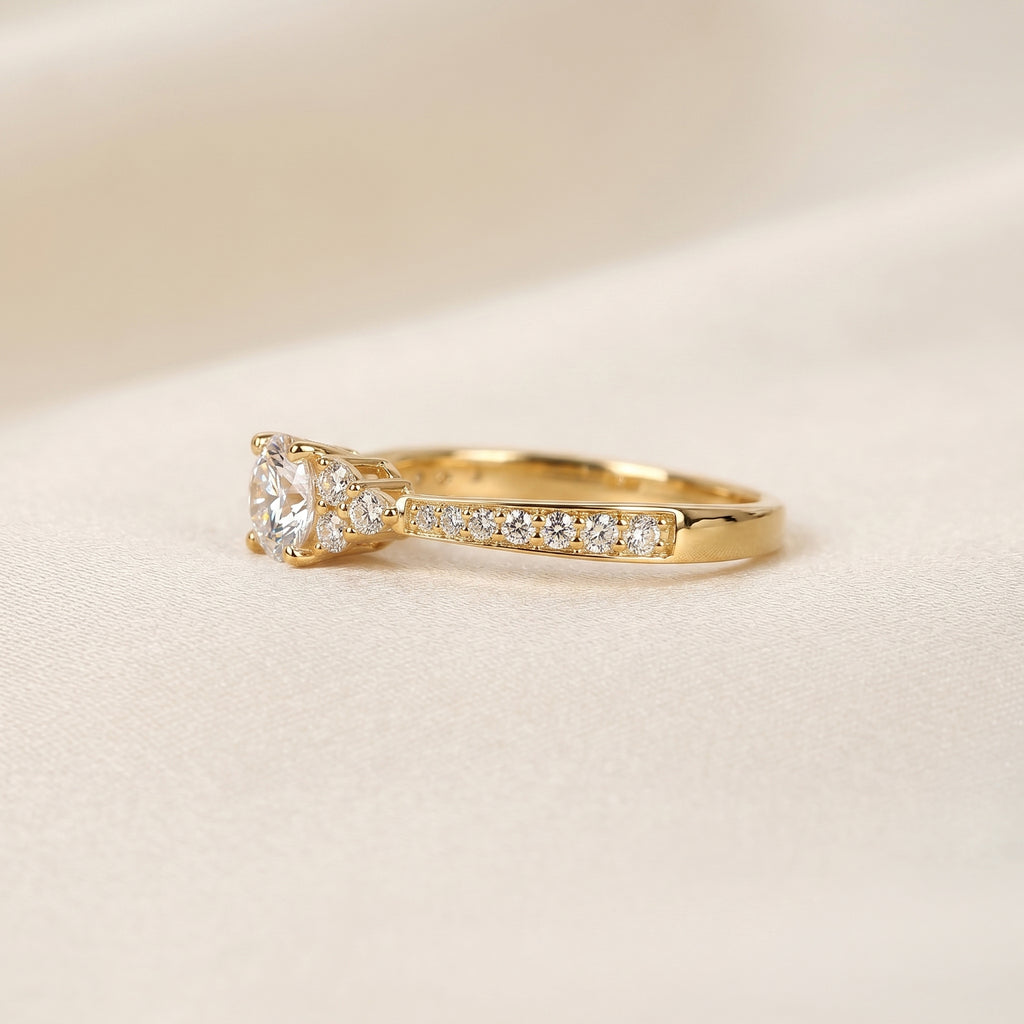 Solitaire Round Lab Grown Diamond Side Stone Ring in 10K Yellow Gold 0.95 CTW