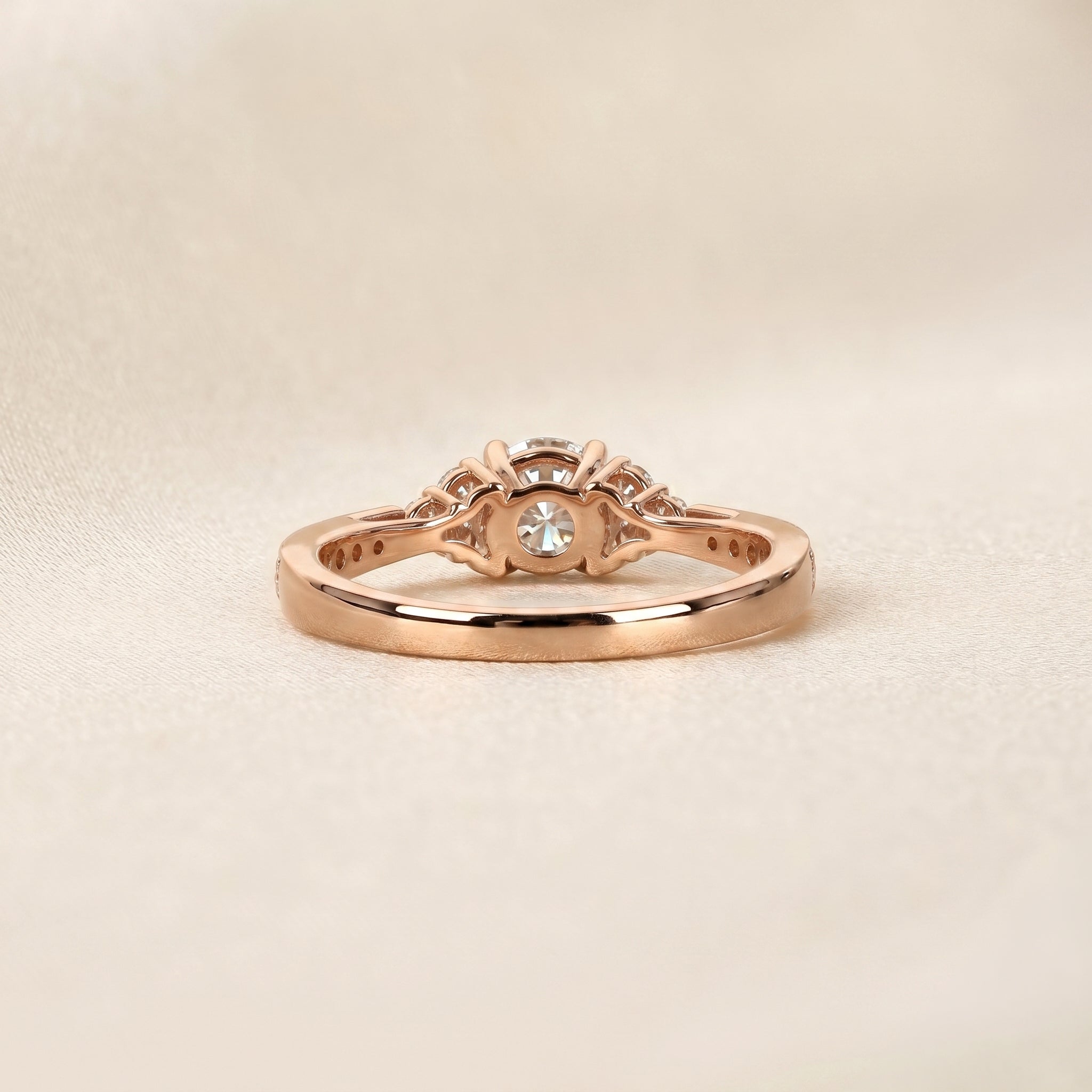 Solitaire Round Lab Grown Diamond Side Stone Ring in 14K Rose Gold 0.95 CTW