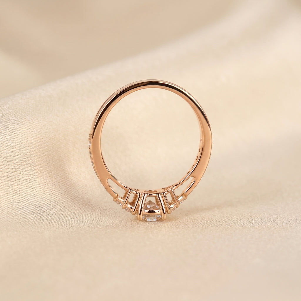 Solitaire Round Lab Grown Diamond Side Stone Ring in 14K Rose Gold 0.95 CTW