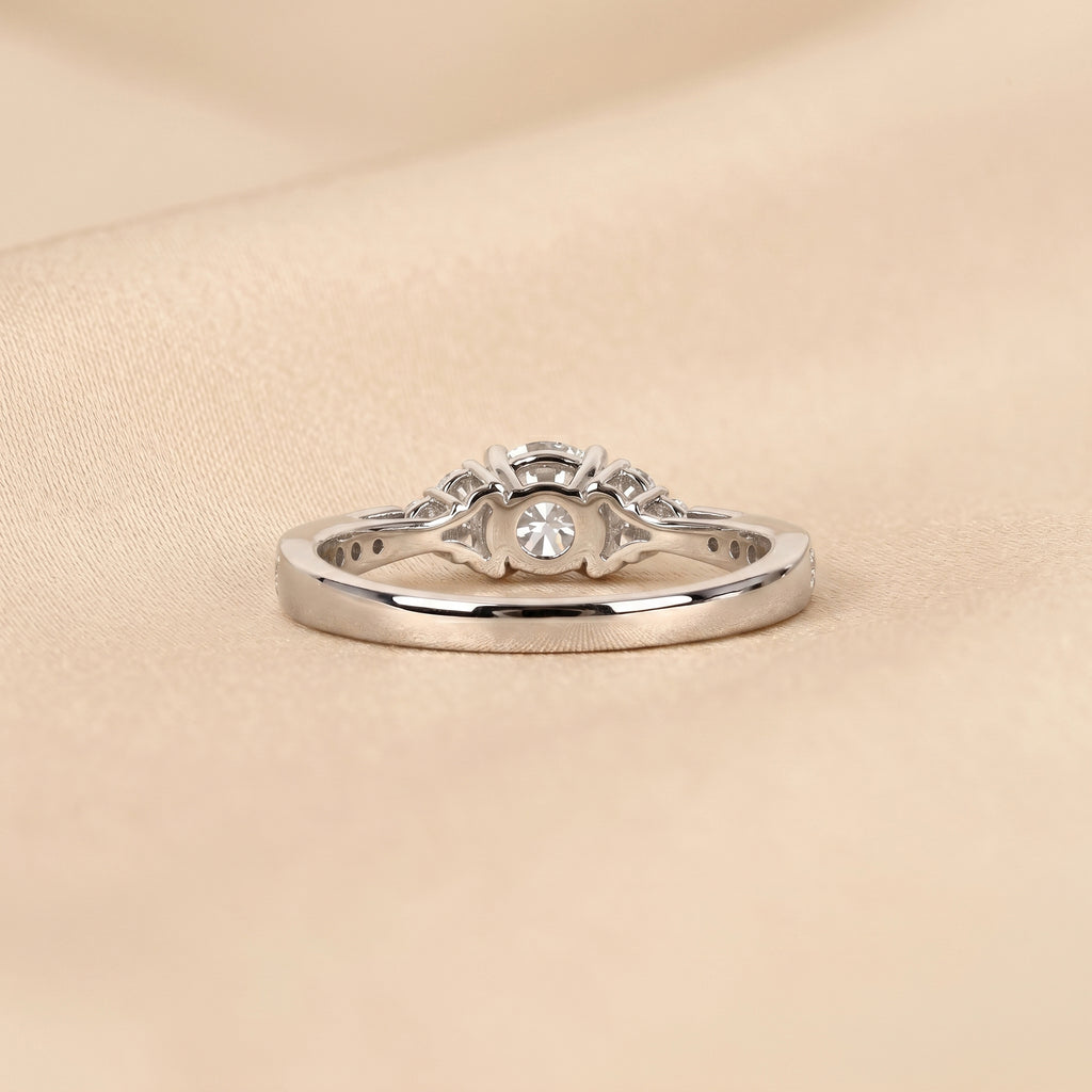 Solitaire Round Lab Grown Diamond Side Stone Ring in 14K White Gold 0.95 CTW
