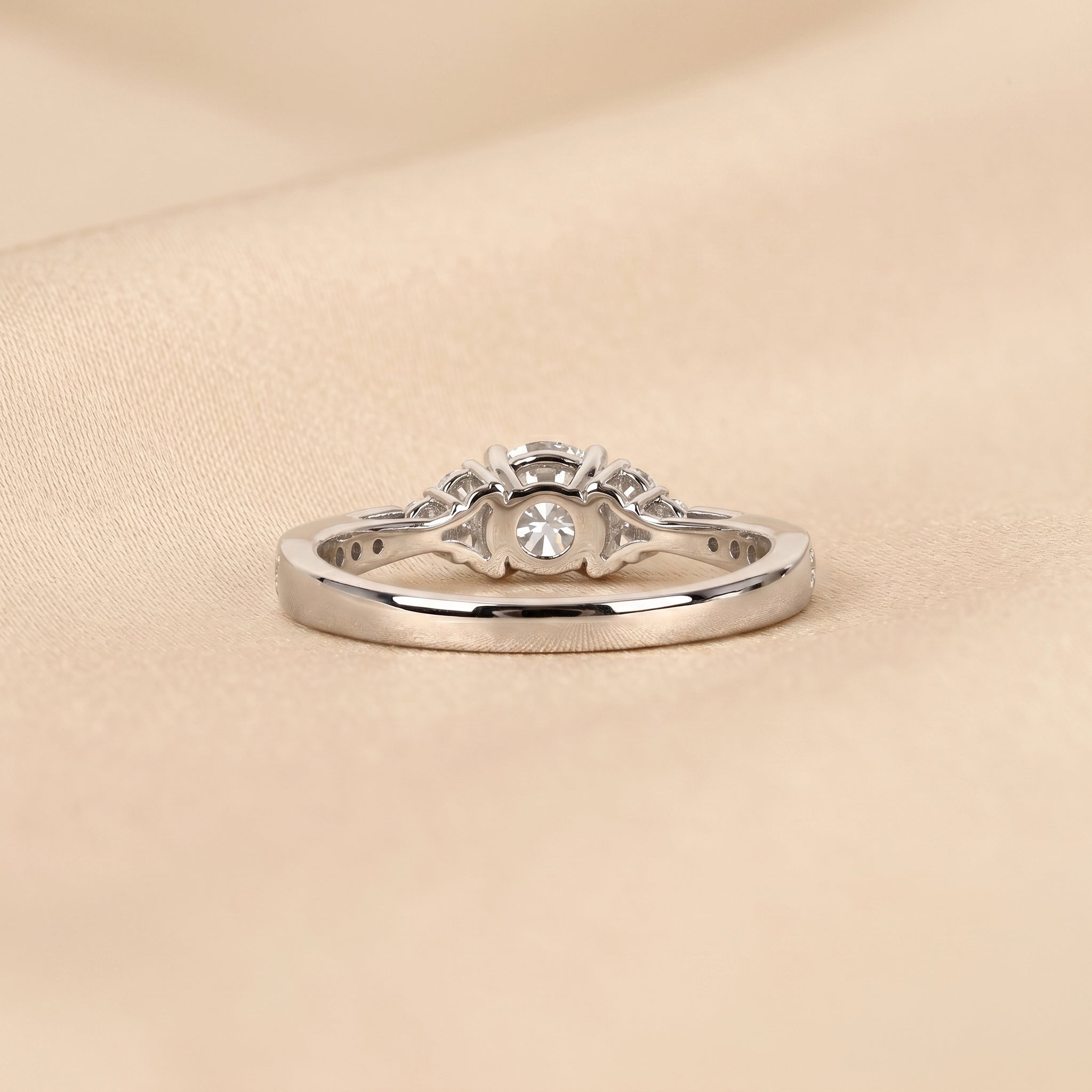 Solitaire Round Lab Grown Diamond Side Stone Ring in 18K White Gold 0.95 CTW