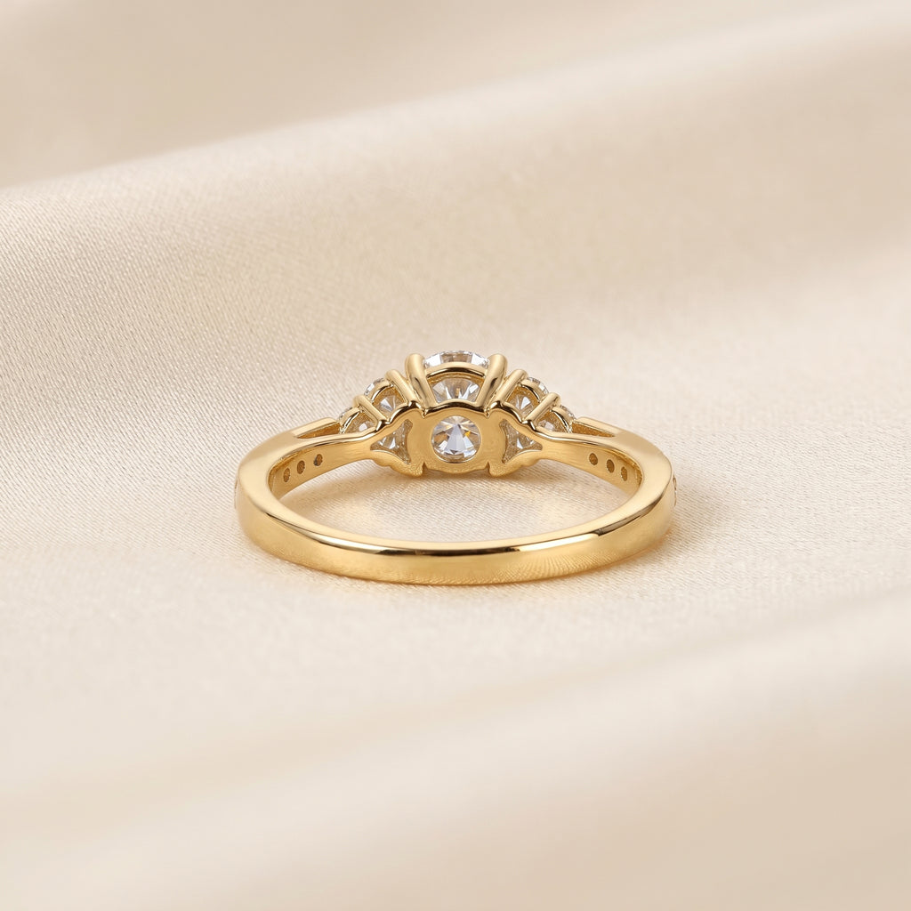 Solitaire Round Lab Grown Diamond Side Stone Ring in 18K Yellow Gold 0.95 CTW