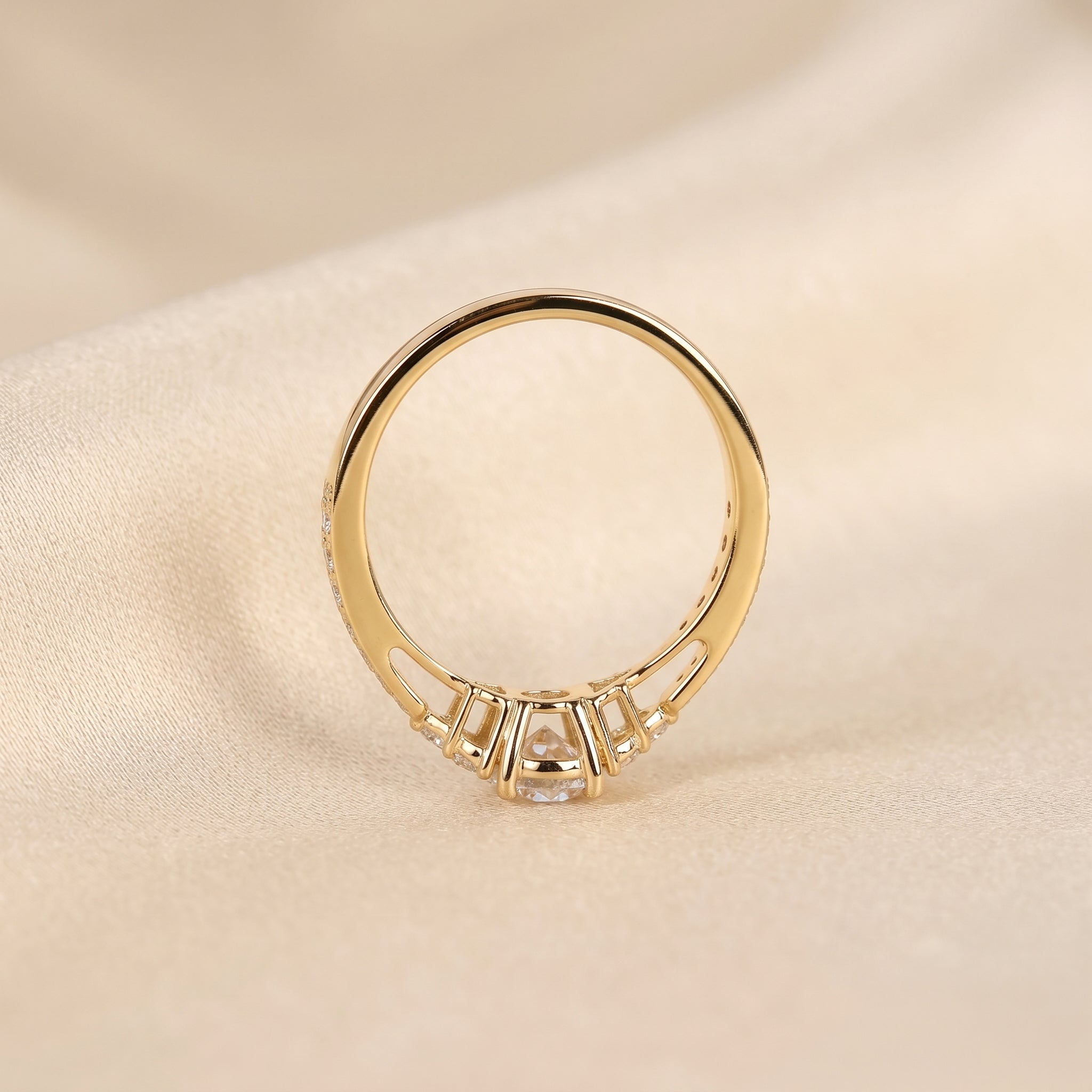 Solitaire Round Lab Grown Diamond Side Stone Ring in 18K Yellow Gold 0.95 CTW