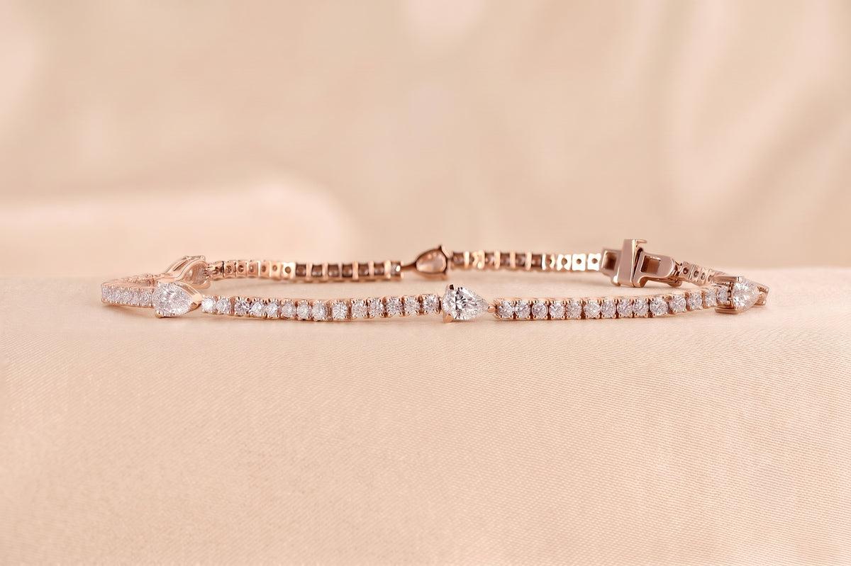 Station Round & Pear Lab Grown Diamond Tennis Bracelet in 10K Rose Gold 2 CTW