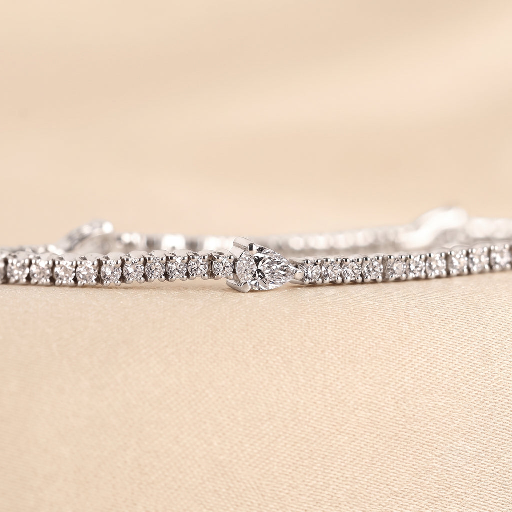 Station Round & Pear Lab Grown Diamond Tennis Bracelet in 10K White Gold 2 CTW