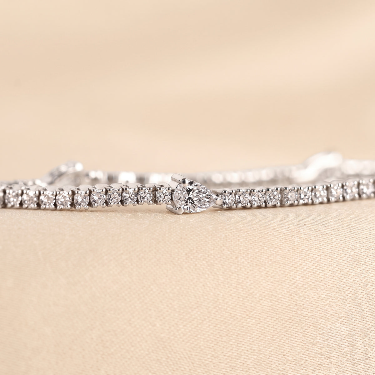 Station Round & Pear Lab Grown Diamond Tennis Bracelet in 10K White Gold 2 CTW