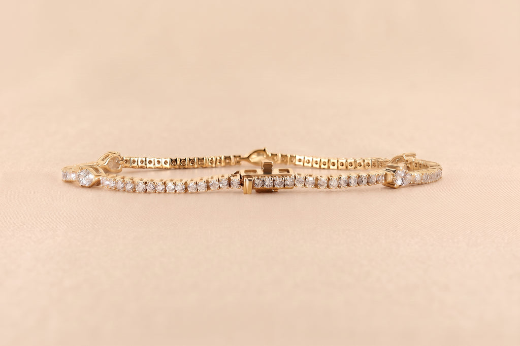 Station Round & Pear Lab Grown Diamond Tennis Bracelet in 10K Yellow Gold 2 CTW