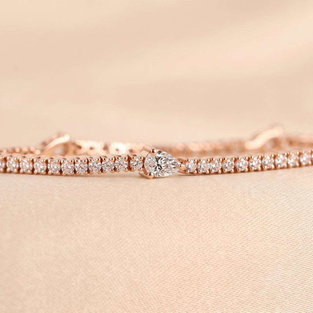 Station Round & Pear Lab Grown Diamond Tennis Bracelet in 14K Rose Gold 2 CTW
