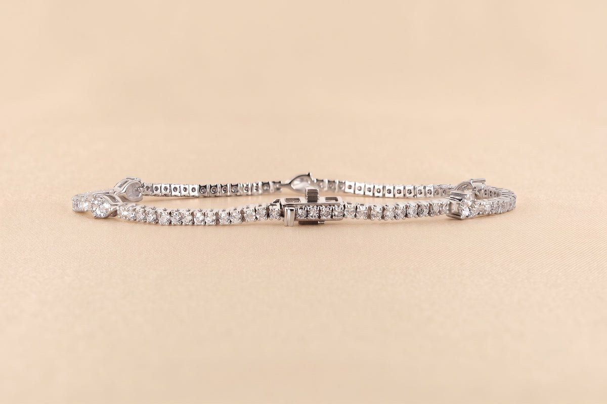 Station Round & Pear Lab Grown Diamond Tennis Bracelet in 14K White Gold 2 CTW