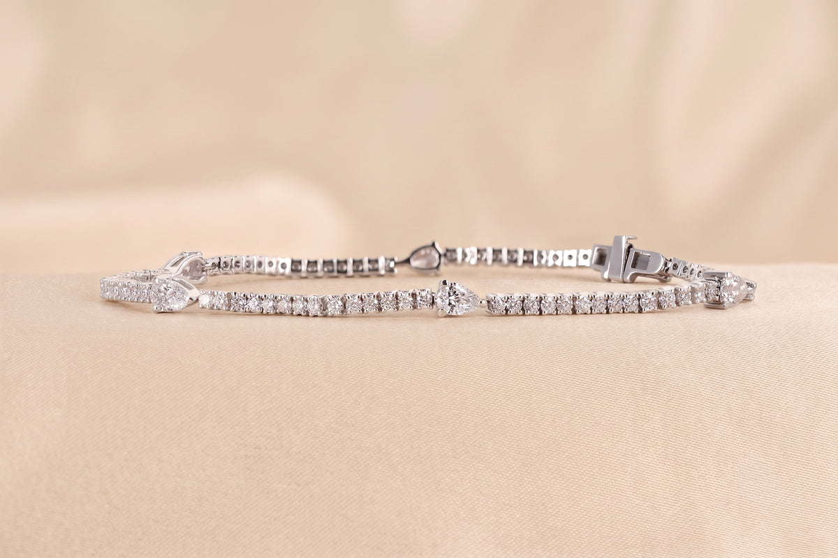 Station Round & Pear Lab Grown Diamond Tennis Bracelet in 14K White Gold 2 CTW