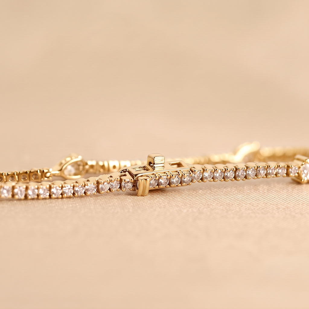 Station Round & Pear Lab Grown Diamond Tennis Bracelet in 14K Yellow Gold 2 CTW