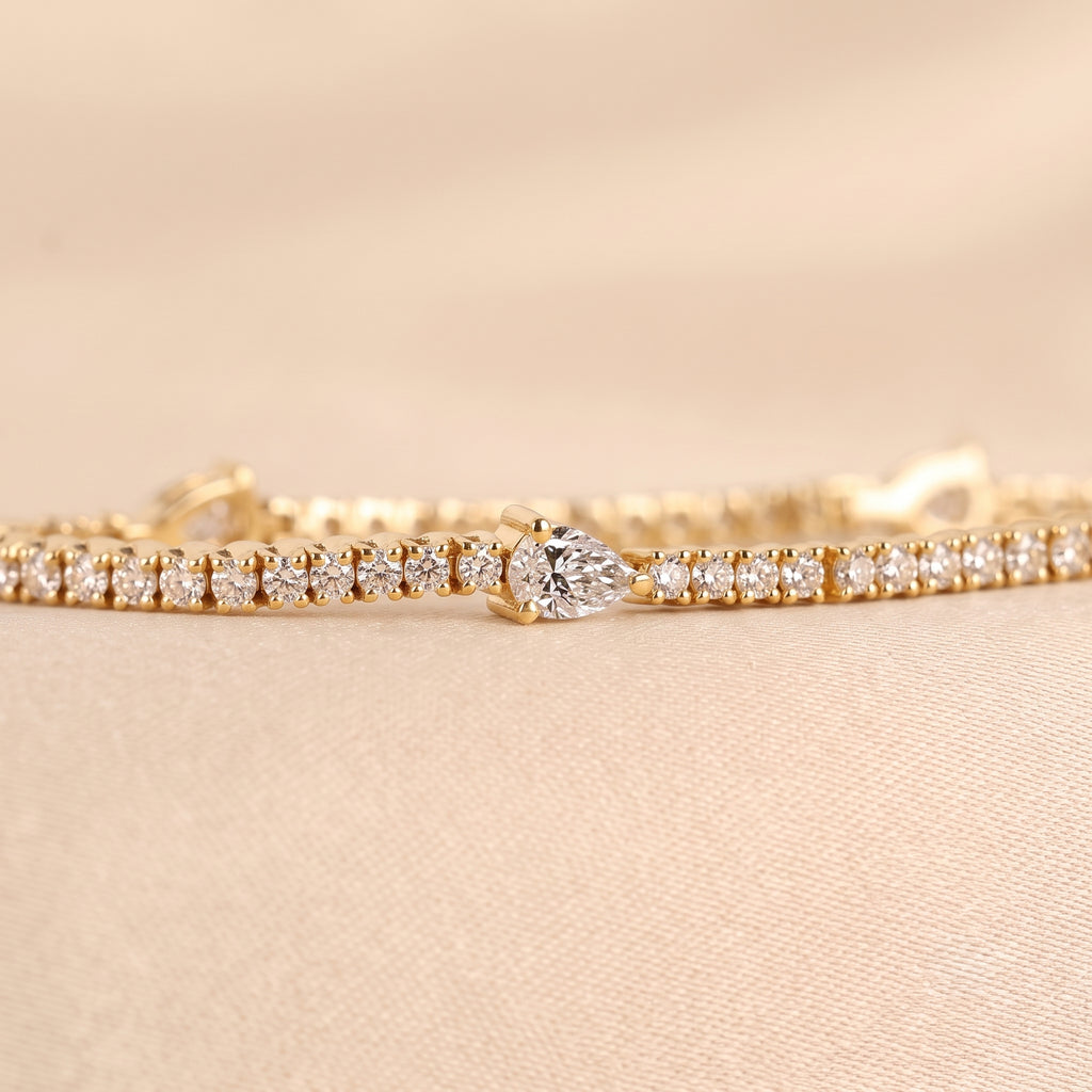 Station Round & Pear Lab Grown Diamond Tennis Bracelet in 14K Yellow Gold 2 CTW