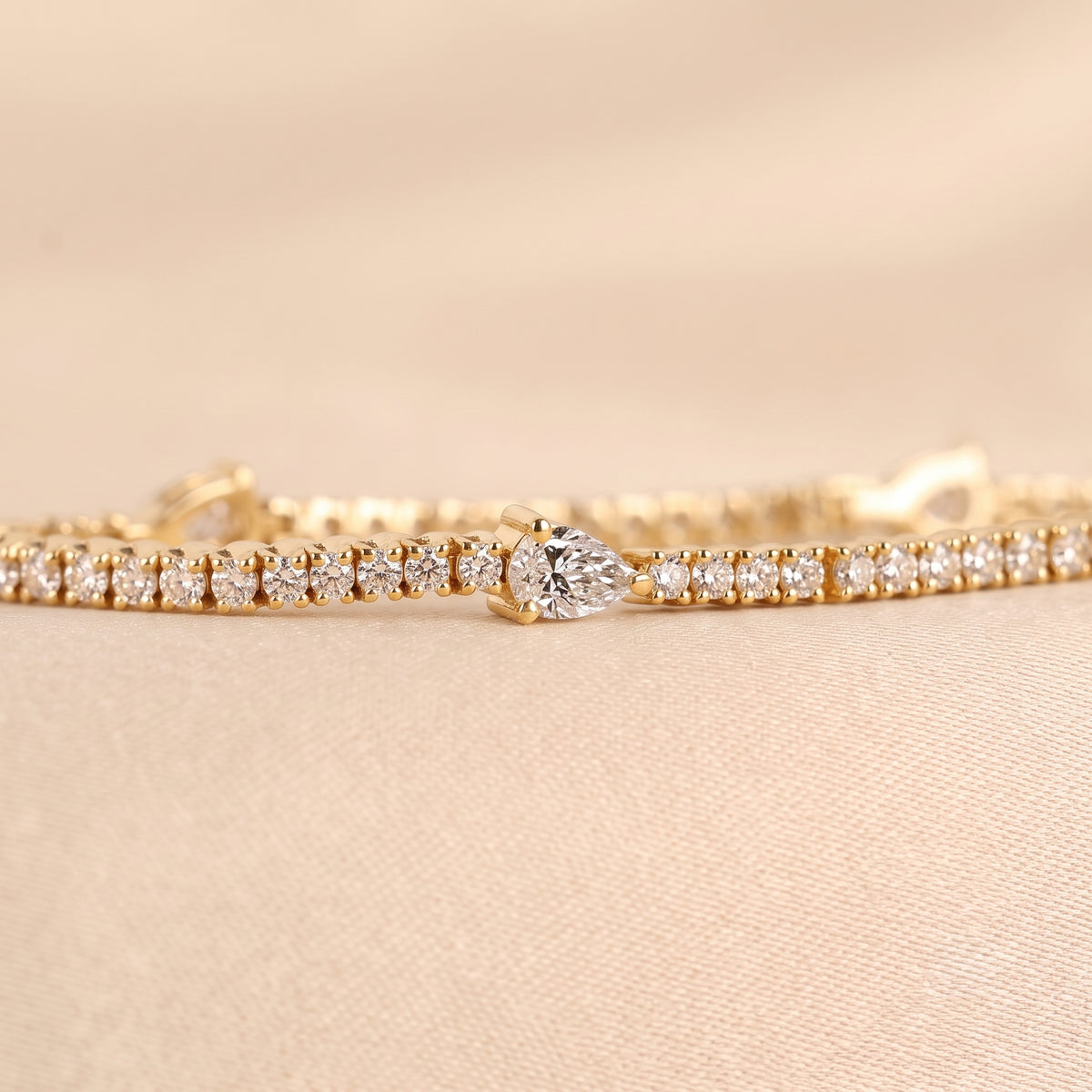 Station Round & Pear Lab Grown Diamond Tennis Bracelet in 14K Yellow Gold 2 CTW