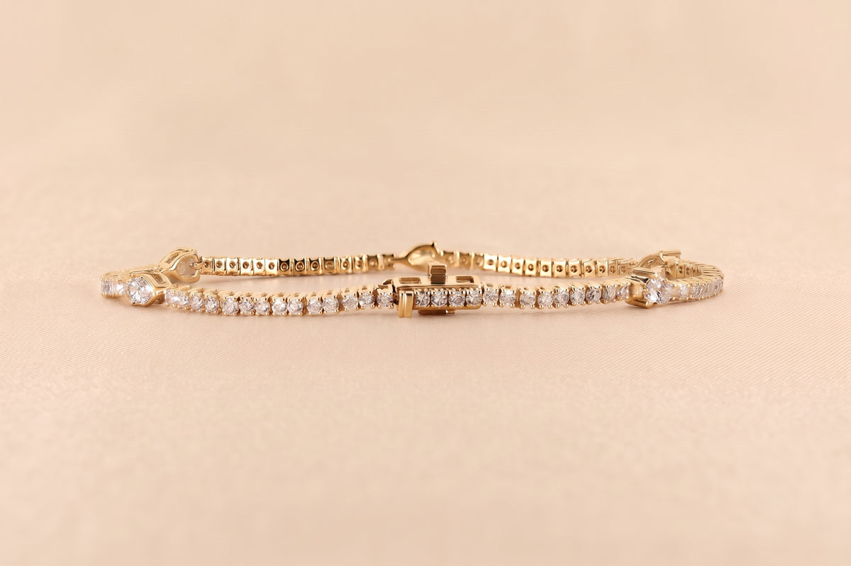 Station Round & Pear Lab Grown Diamond Tennis Bracelet in 14K Yellow Gold 2 CTW