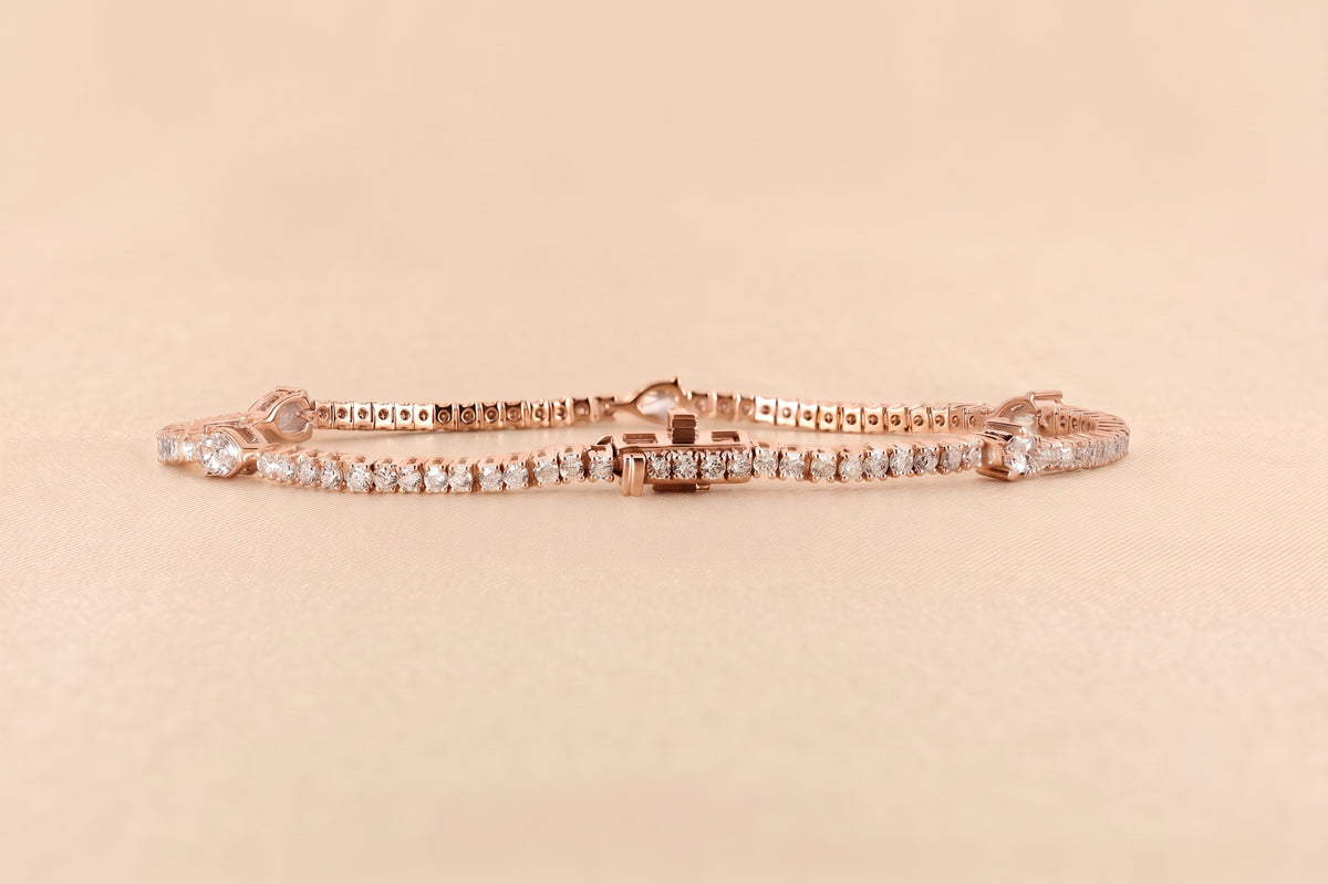 Station Round & Pear Lab Grown Diamond Tennis Bracelet in 18K Rose Gold 2 CTW