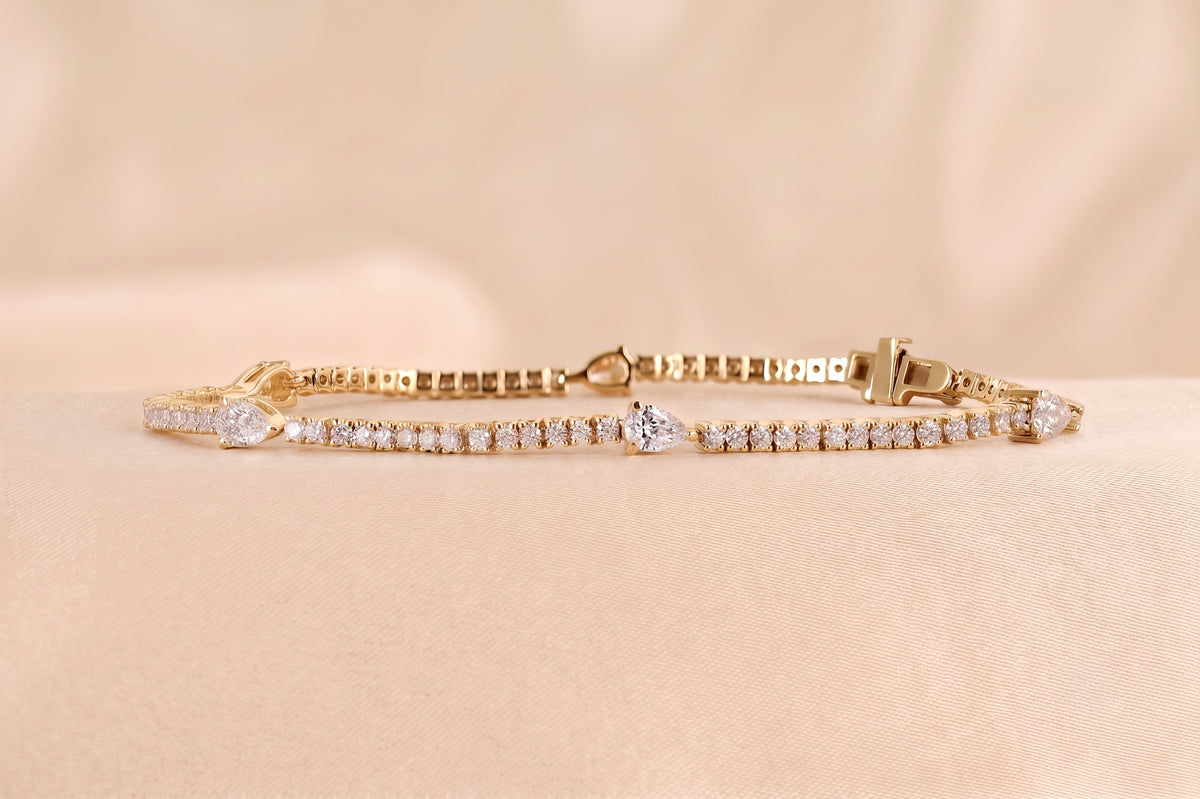 Station Round & Pear Lab Grown Diamond Tennis Bracelet in 18K Yellow Gold 2 CTW