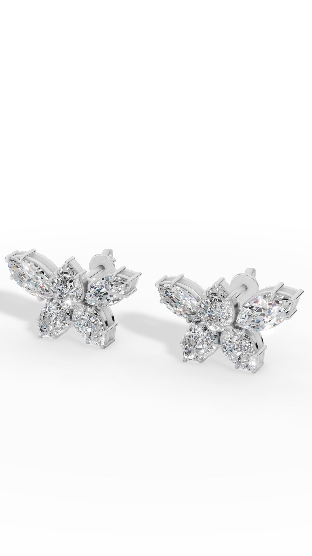 Stud Earring Featuring Marquise And Pear Cut Multi Stone 10K White Gold 3.5 CTW