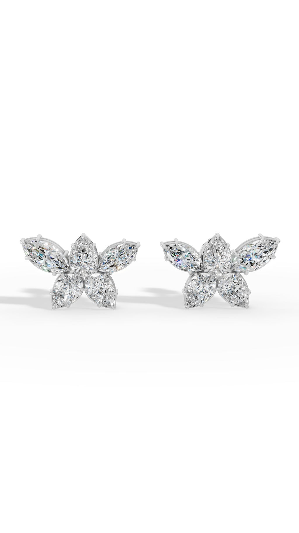 Stud Earring Featuring Marquise And Pear Cut Multi Stone 14K White Gold 3.5 CTW