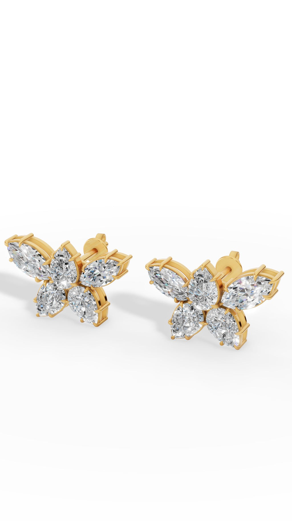 Stud Earring Featuring Marquise And Pear Cut Multi Stone 14K Yellow Gold 3.5 CTW