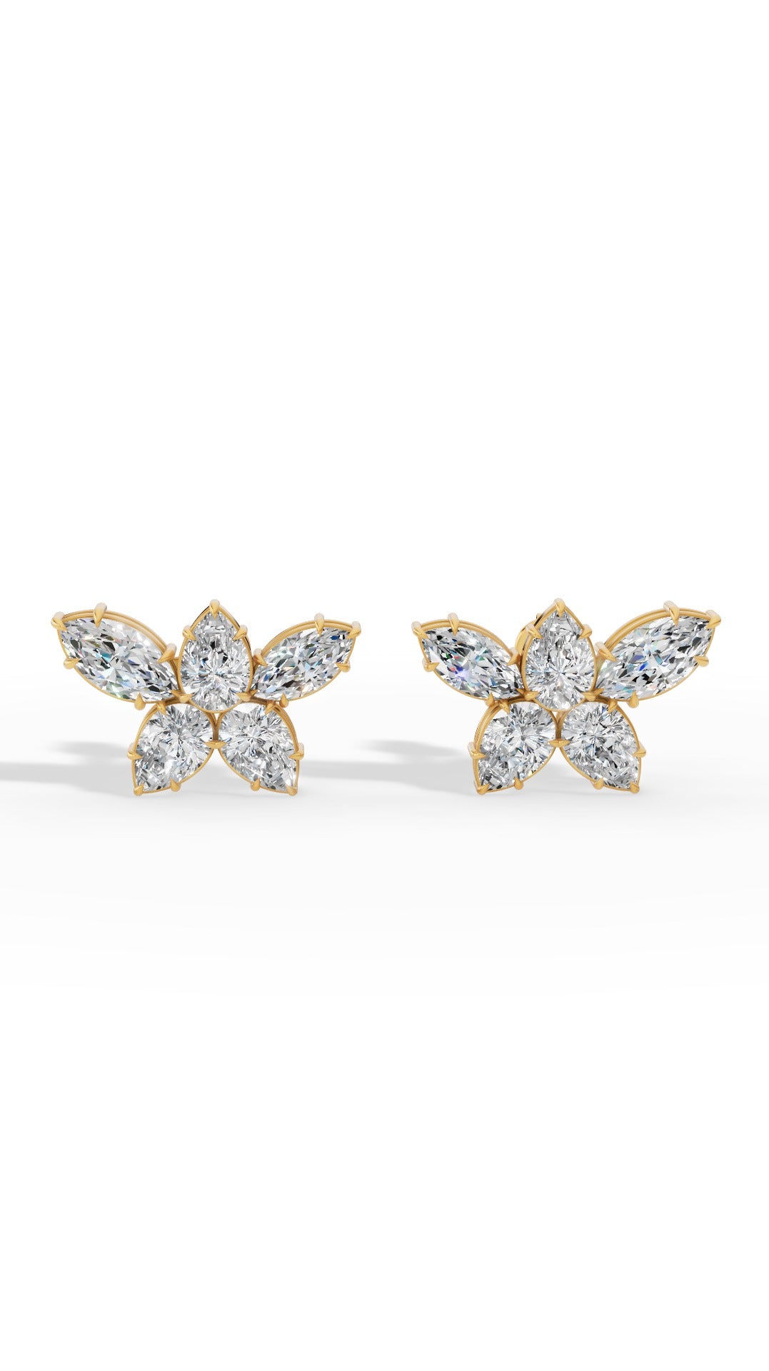 Stud Earring Featuring Marquise And Pear Cut Multi Stone 14K Yellow Gold 3.5 CTW