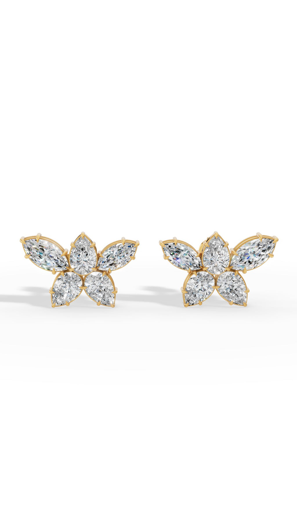 Stud Earring Featuring Marquise And Pear Cut Multi Stone 18K Yellow Gold 3.5 CTW