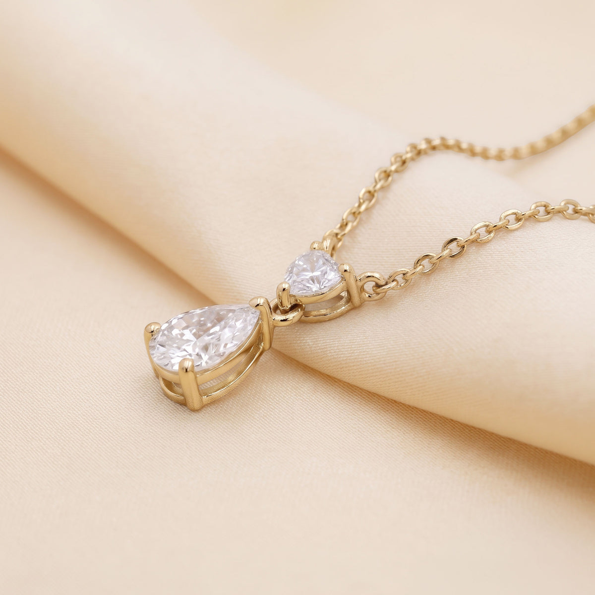 Heart & Pear Lab Grown Diamond Double Charm Teardrop Necklace in 10K Yellow Gold 0.7 CTW, view 2